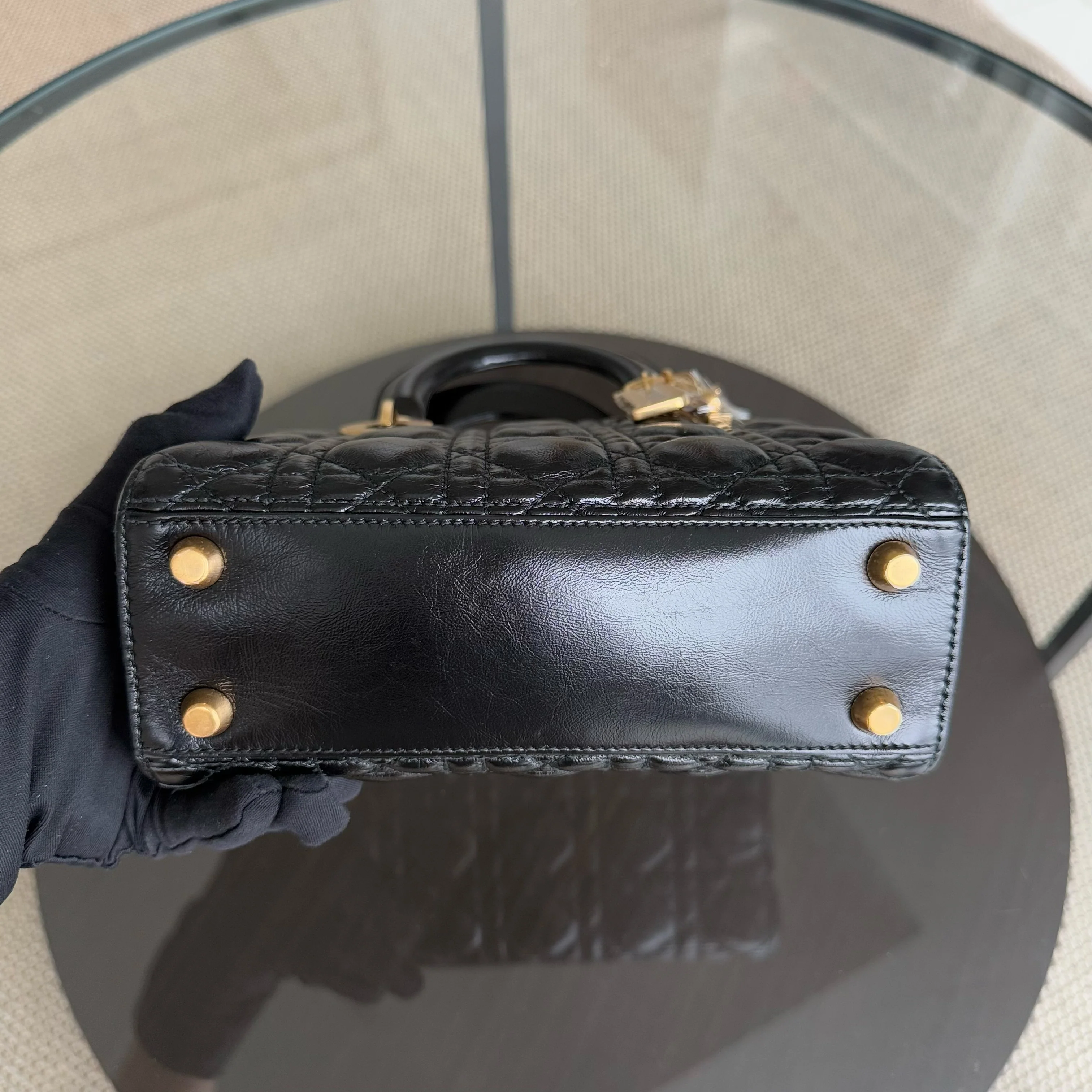 Dior Lady Small - Cannage Glazed Calfskin Black Gold Hardware