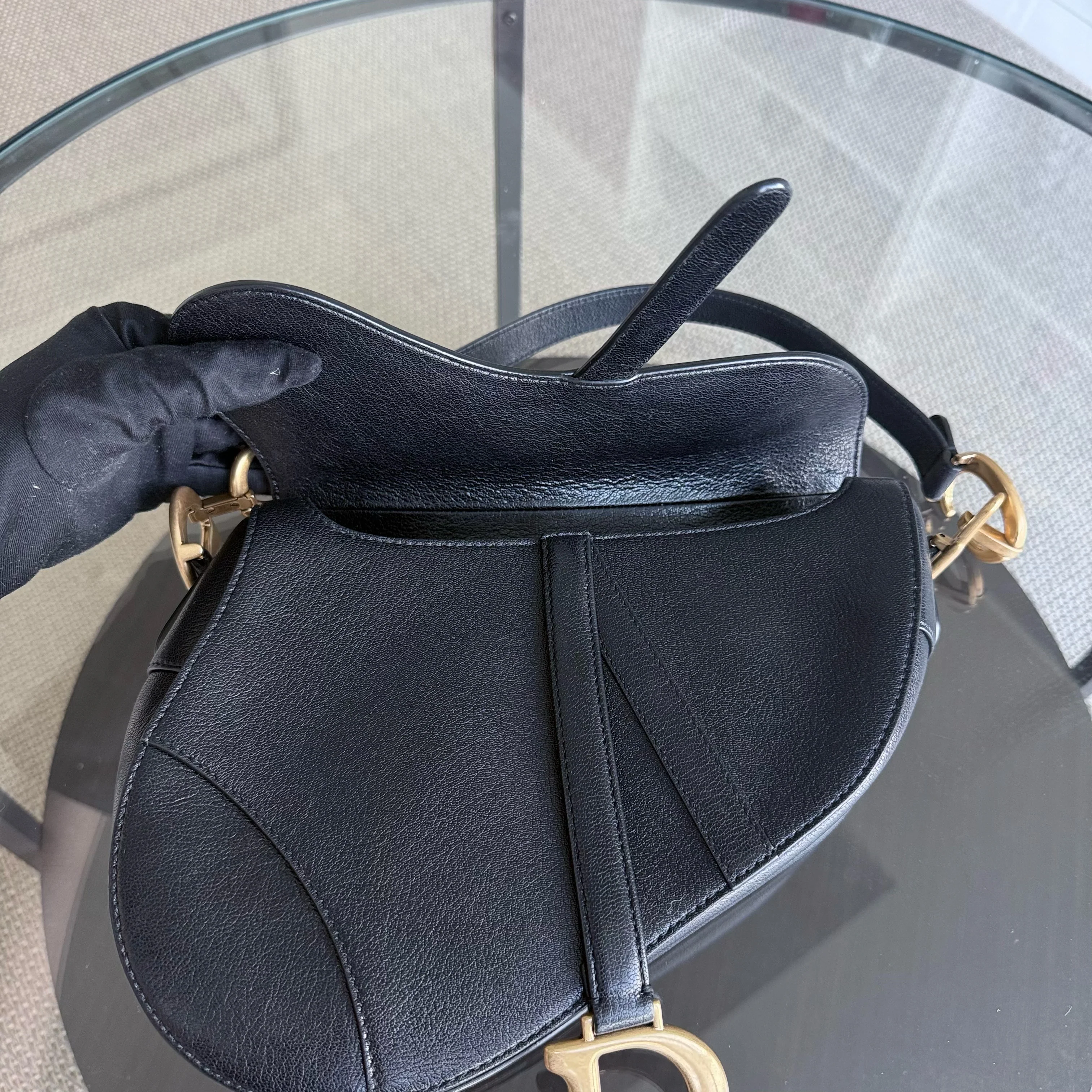 Dior Saddle Medium - 25CM Calfskin Black Gold Hardware