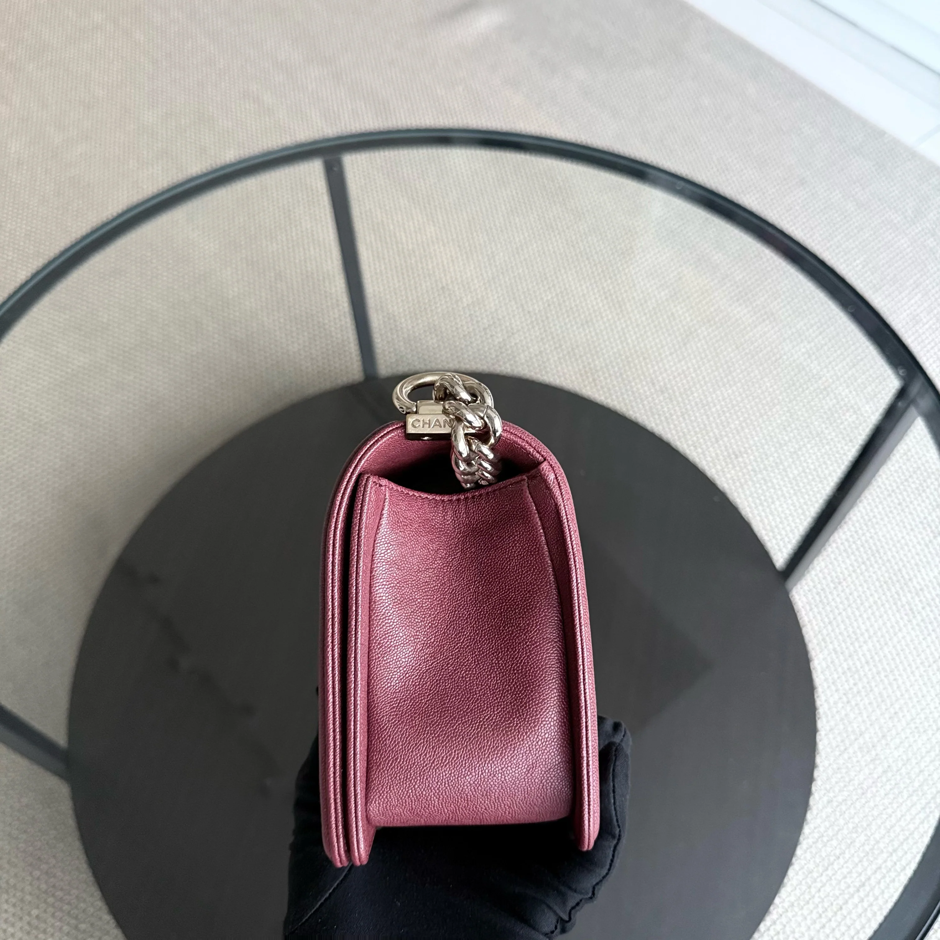 Chanel Boy Medium - Caviar 25CM Chevron Red Gold Hardware Series 28