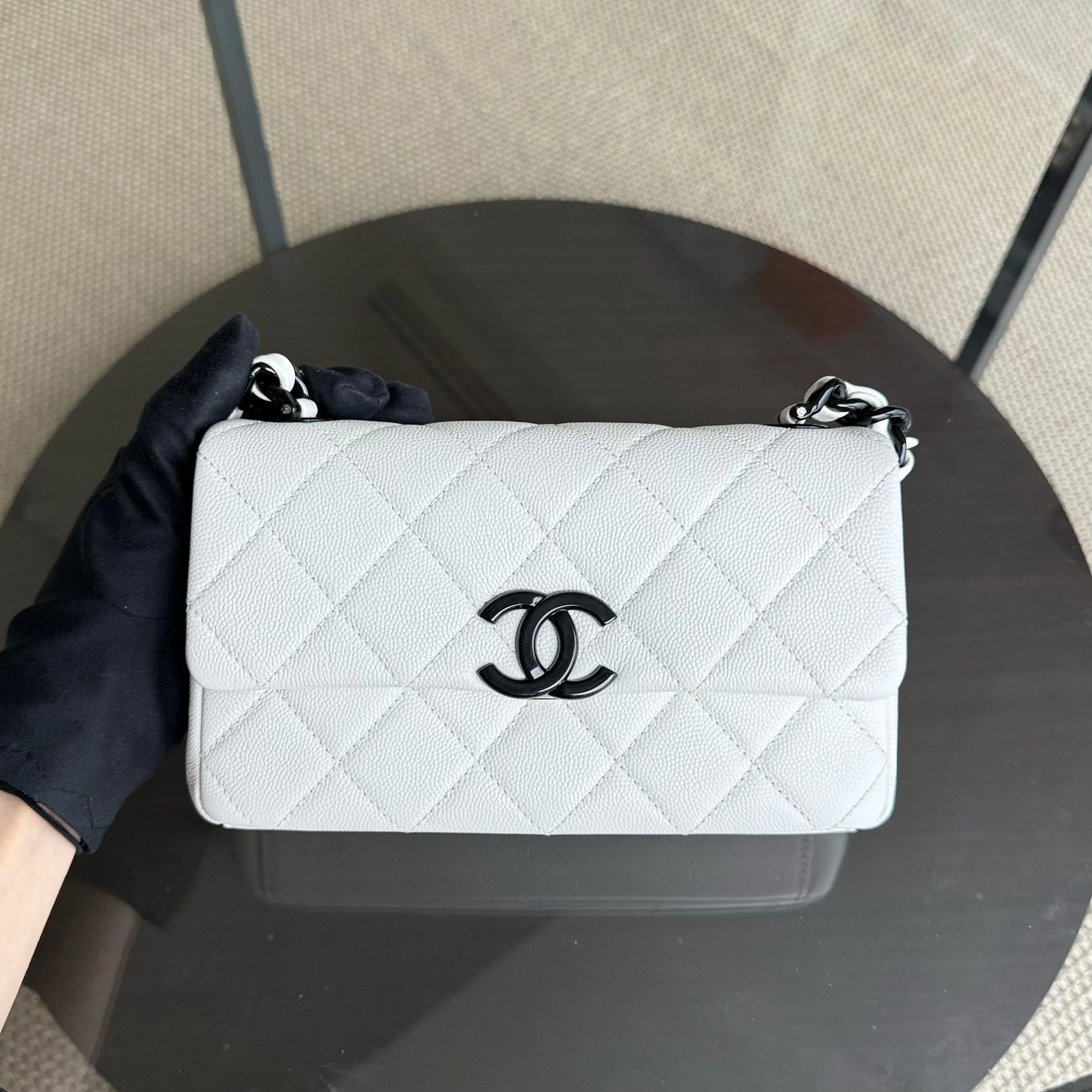 Chanel Seasonal Flap Small - Caviar My Everything Bag Quilted Grained Calfskin White Calfskin Black Hardware Series 30