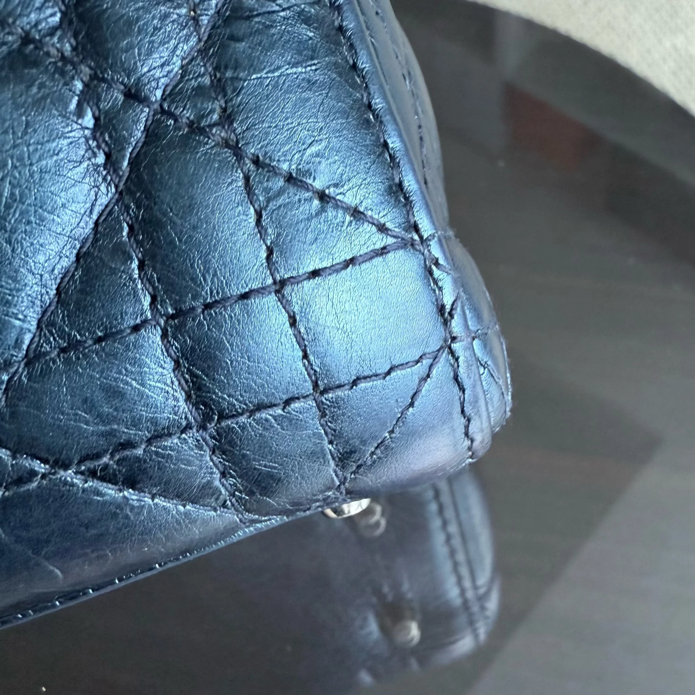 Dior Lady Mini - Cannage Glazed Calfskin Metallic Blue Silver Hardware