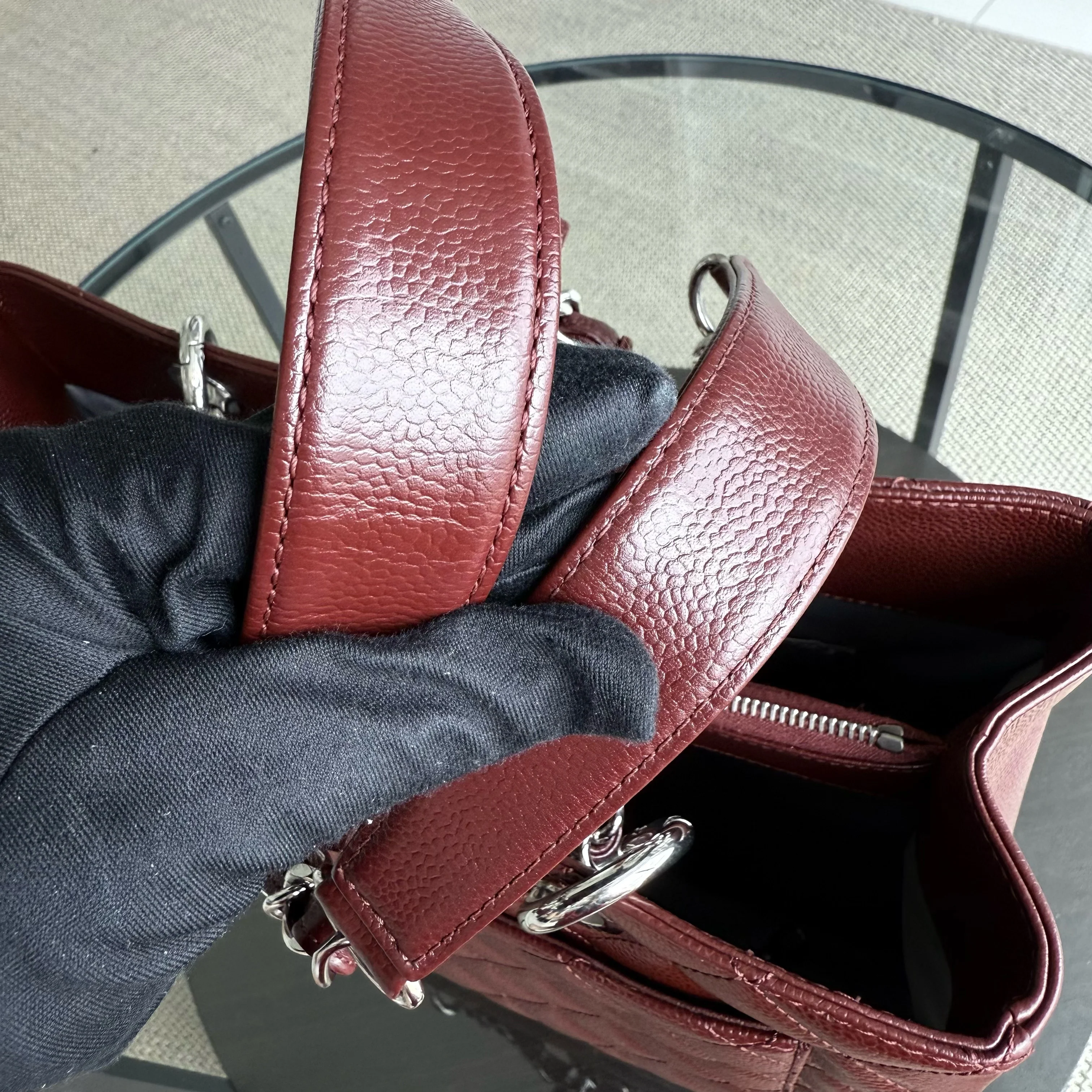 Chanel GST Grand Shopping Tote - Burgundy Caviar Quilted Silver Hardware Series 18