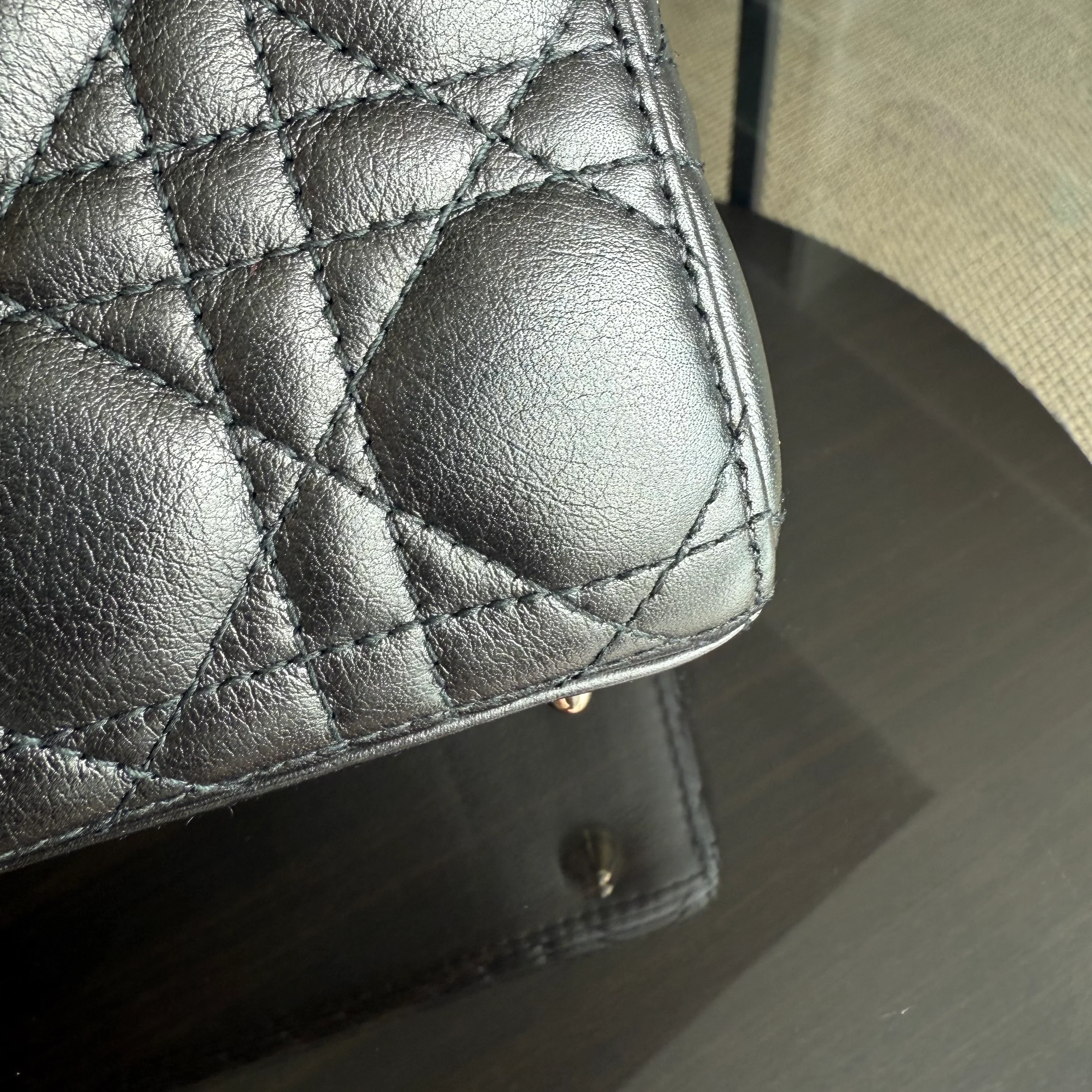 Dior Lady Small MyABC - Cannage calfskin Metallic Dark Grey Gunmetal Gold Hardware ABC