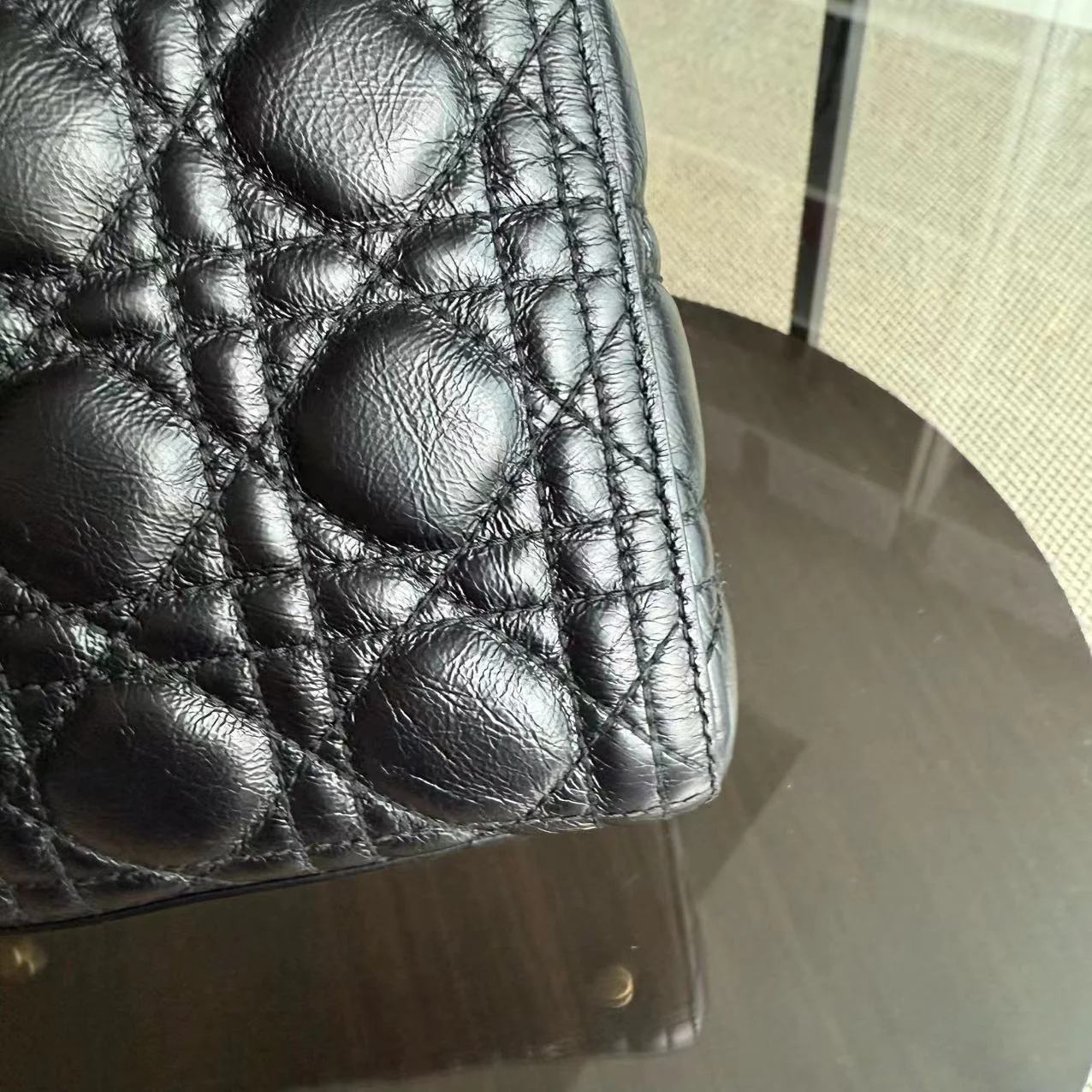 *Flap, Calfskin* Dior Lady Large - Cannage Calfskin Black Golden Hardware