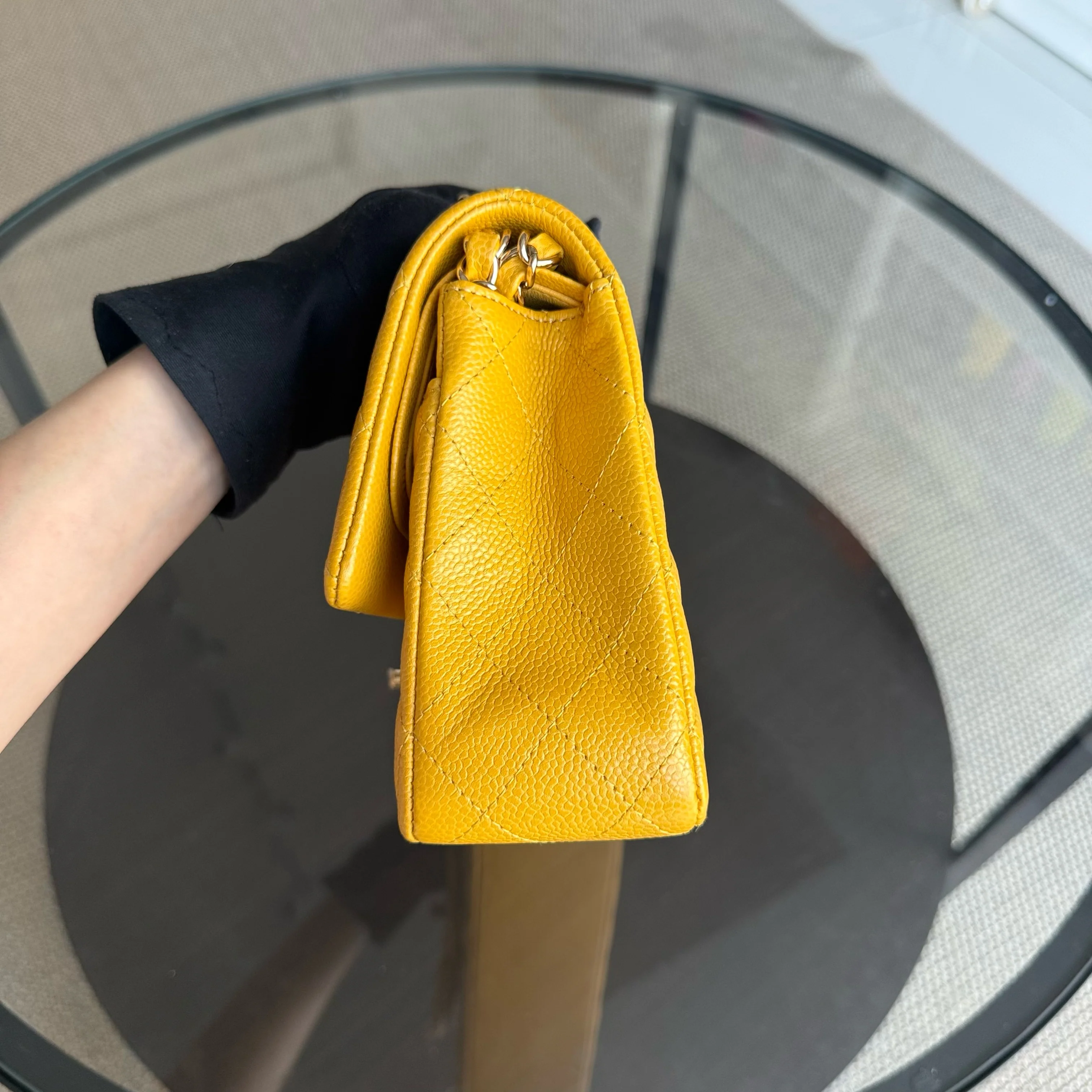 Chanel Classic Flap Medium - Caviar Quilted Grained Calfskin Mustard Gold Hardware Series 25