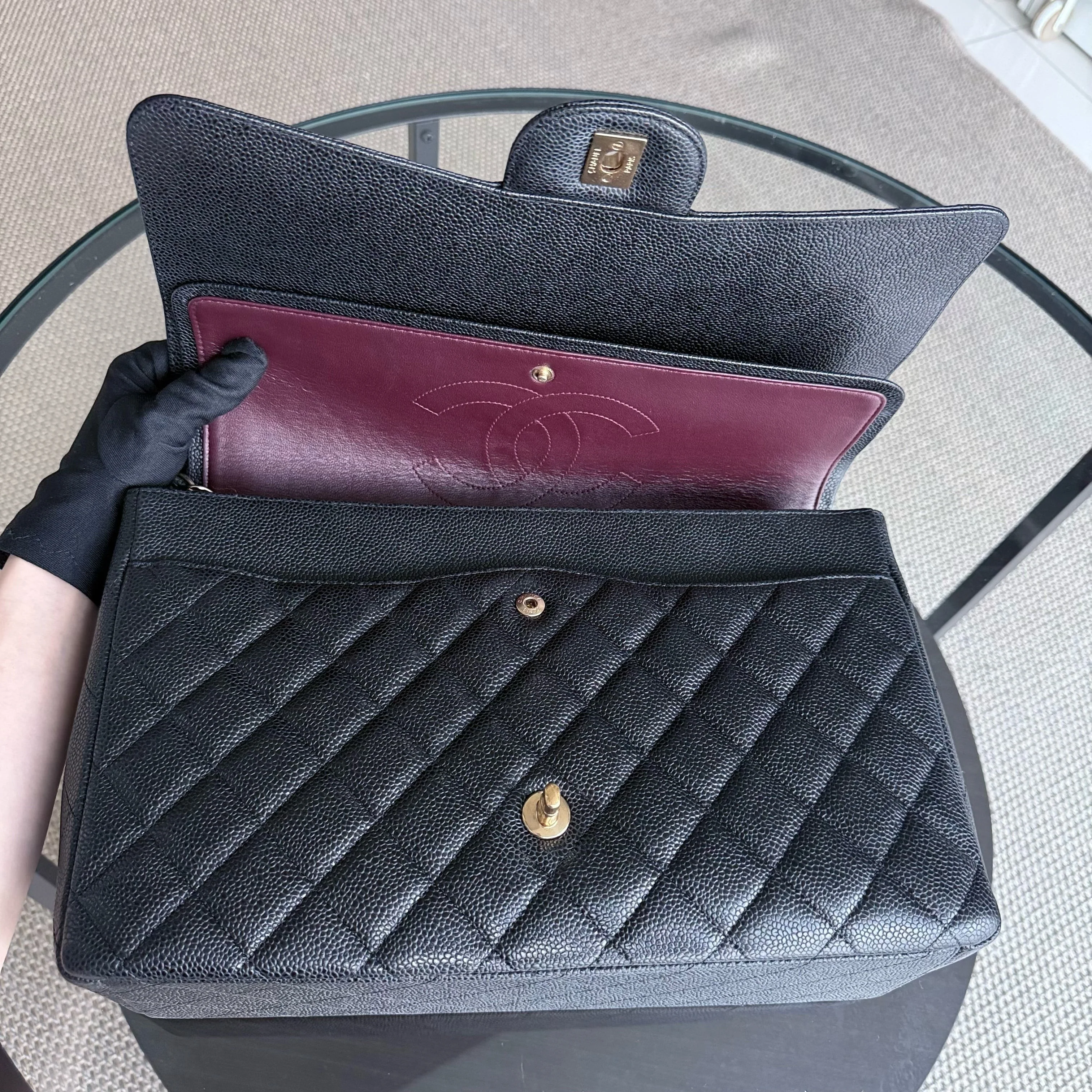 Chanel Classic Flap Maxi - Caviar Double Flap 33CM Quilted Black Gold Hardware