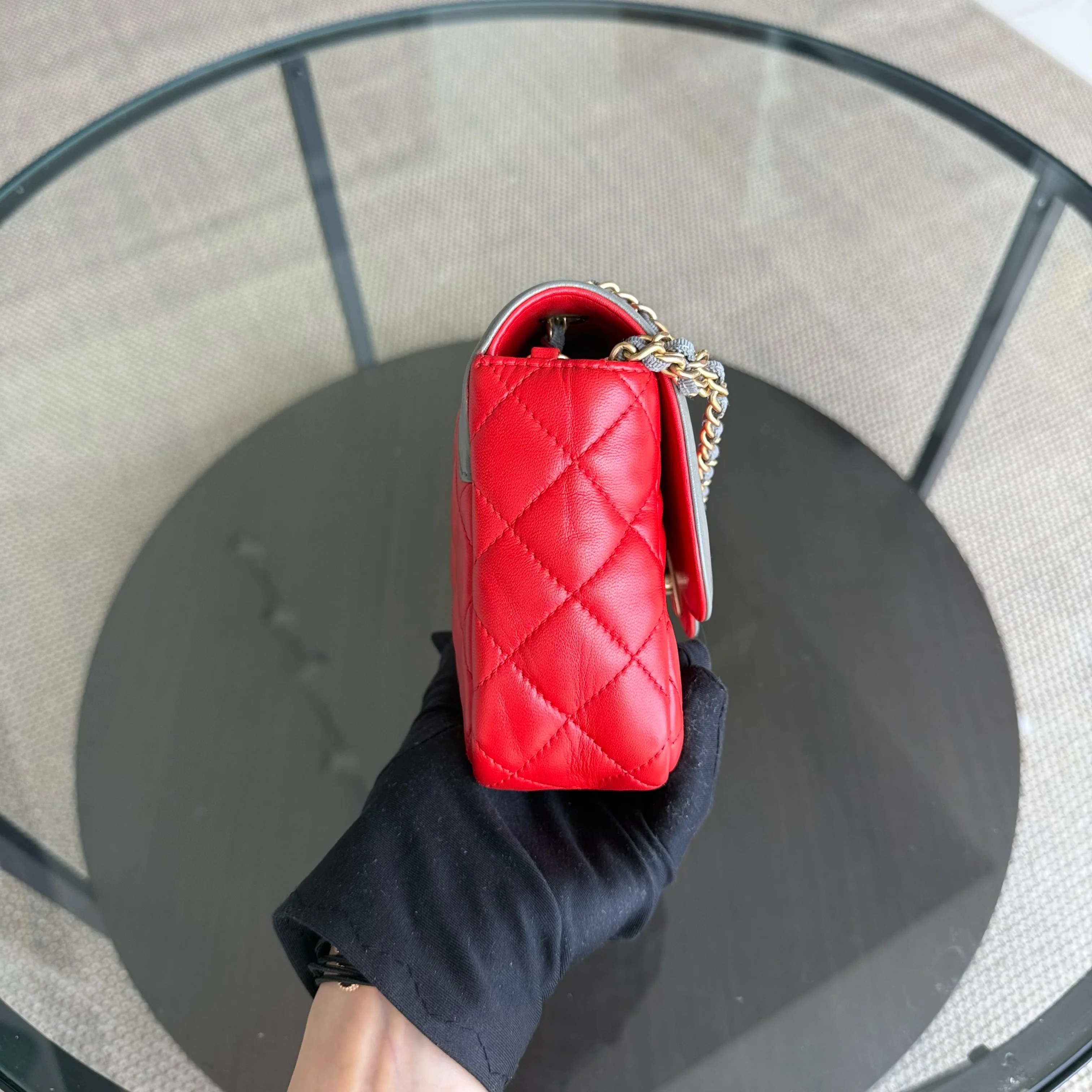 Chanel Seasonal Flap Two-Tone Quilted Lambskin Red Grey GHW No 23
