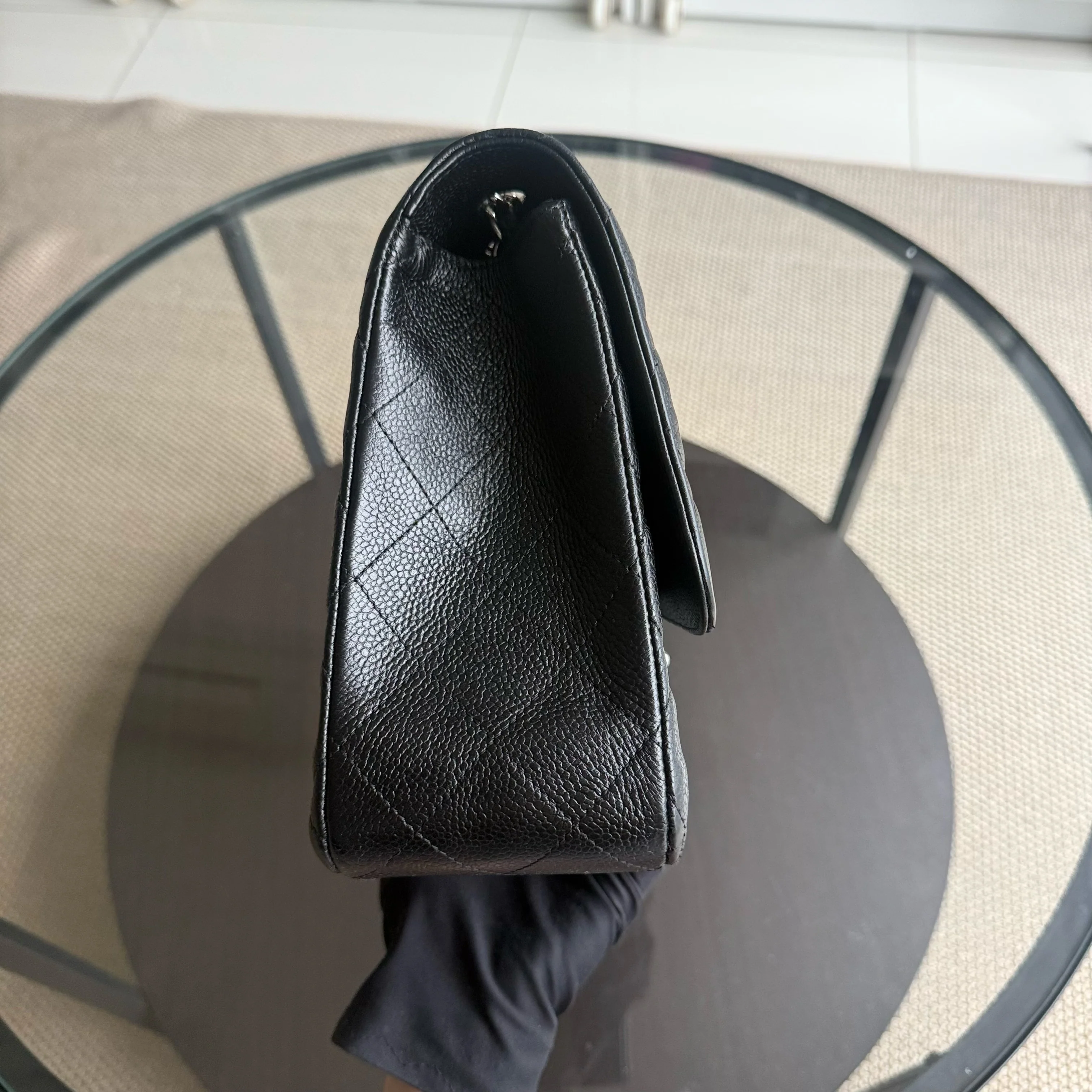 Chanel Caviar Jumbo Classic Flap Quilted Grained Calfskin Black Silver Hardware Series 13