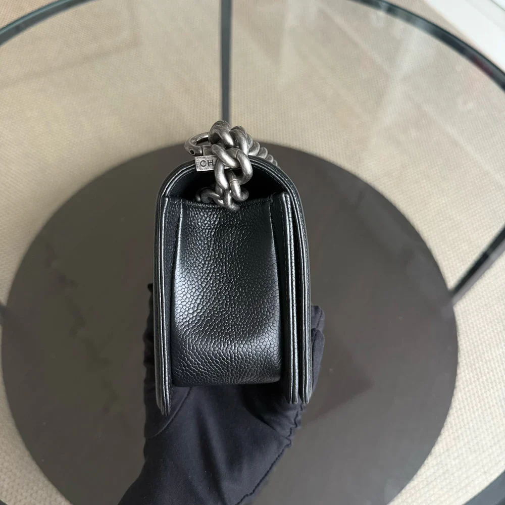 Chanel Boy Small - Caviar 20CM Chevron Grained Calfskin Black Leboy Ruthenium Sliver Hardware Series 28