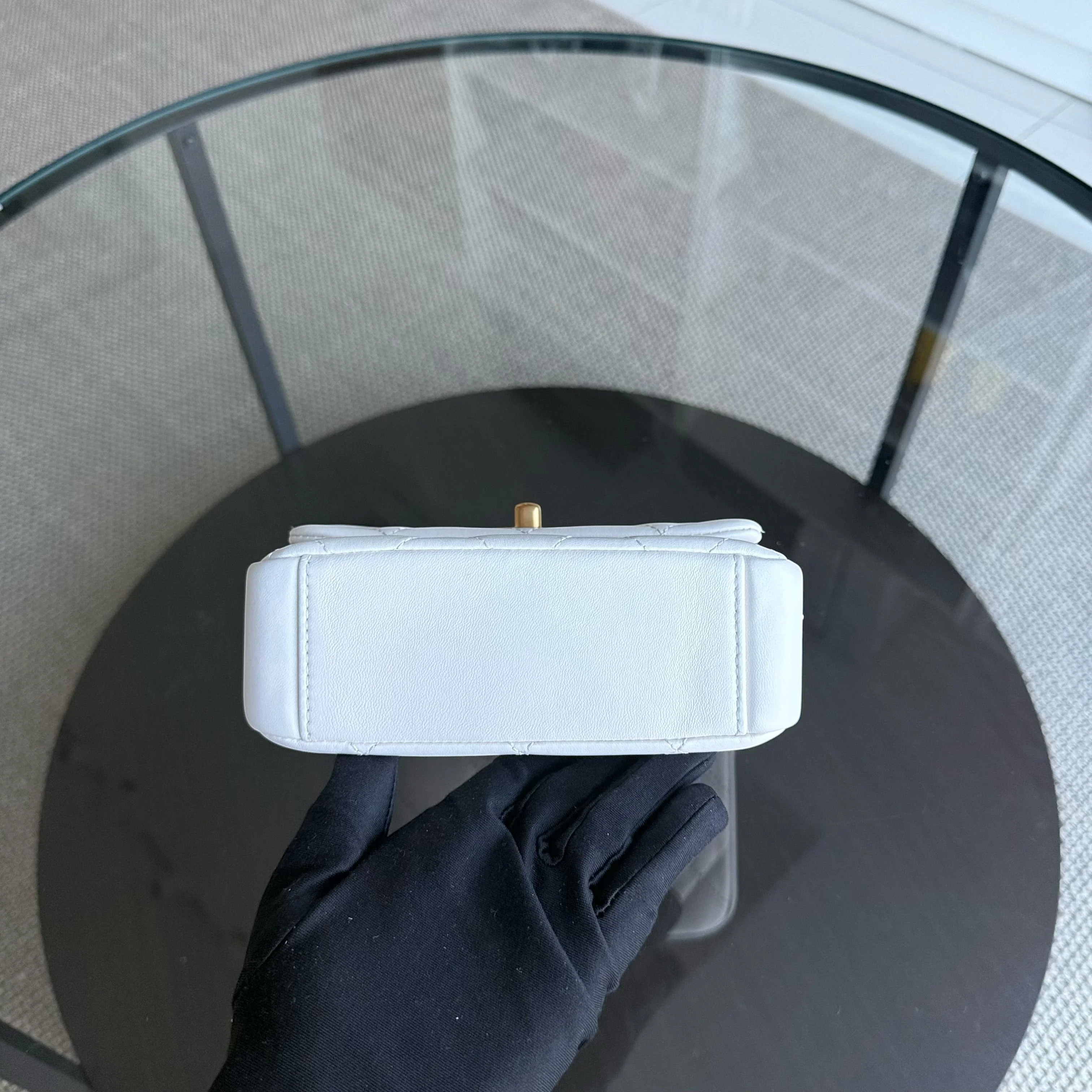 Chanel Classic Flap Mini Square - 17CM Quilted Lambskin White Gold Hardware Microchip