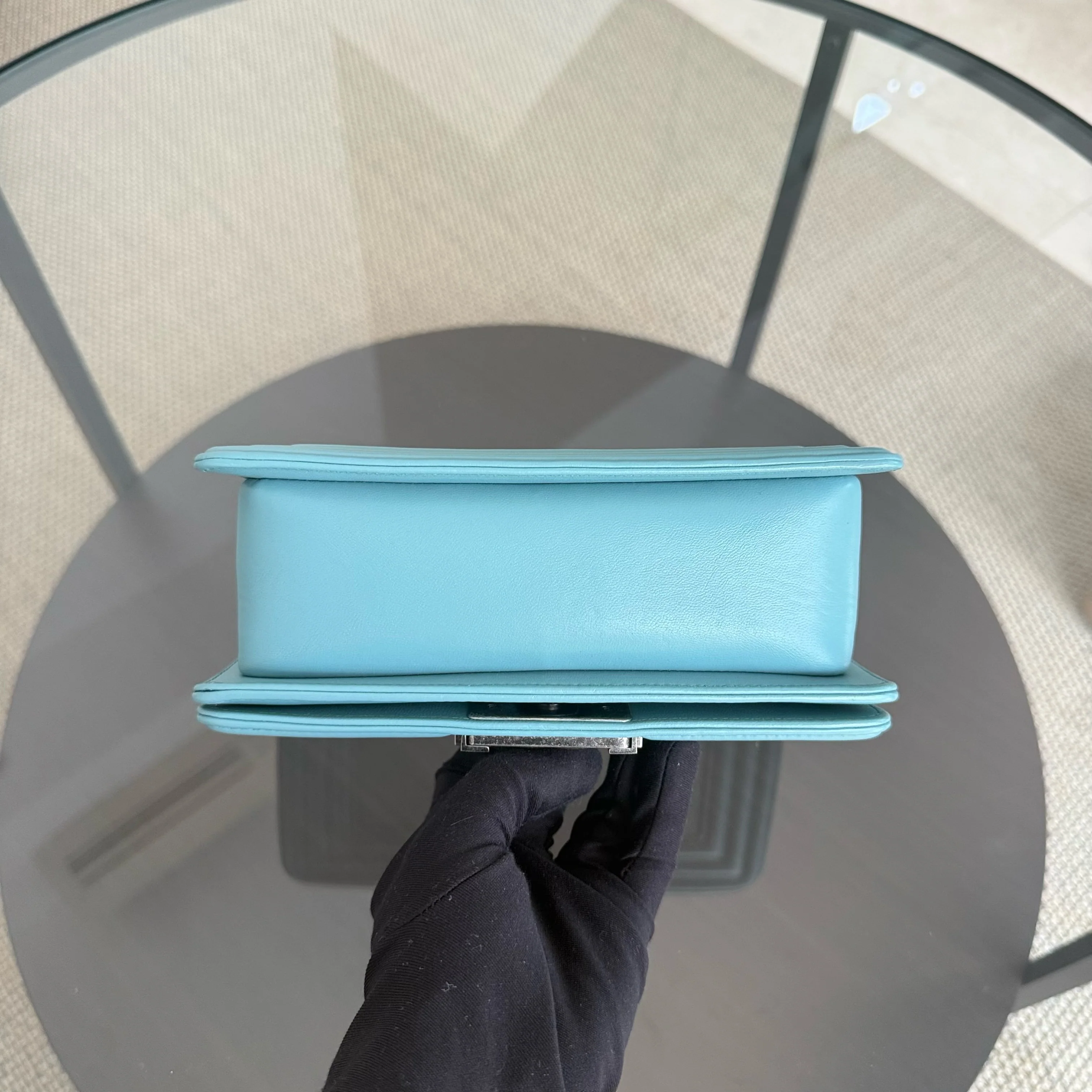 Chanel Boy Small - 20CM Stingray Tiffany Blue Silver Hardware Series 22