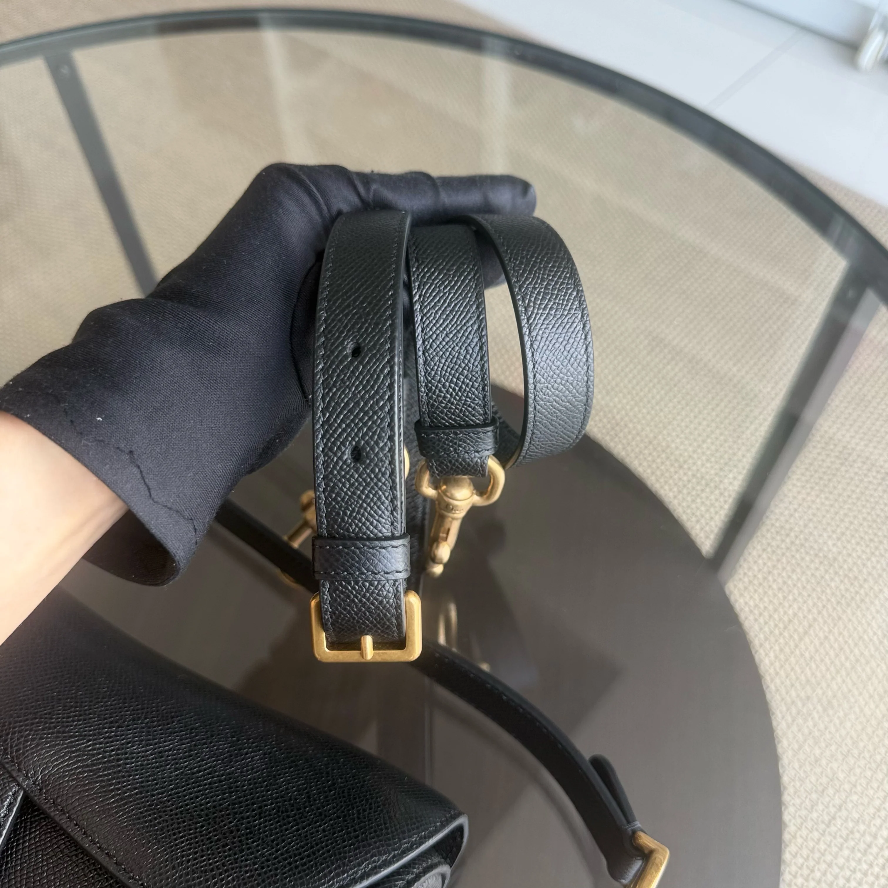 Dior Saddle Medium With Strap - Grained Calfskin Black Gold Hardware