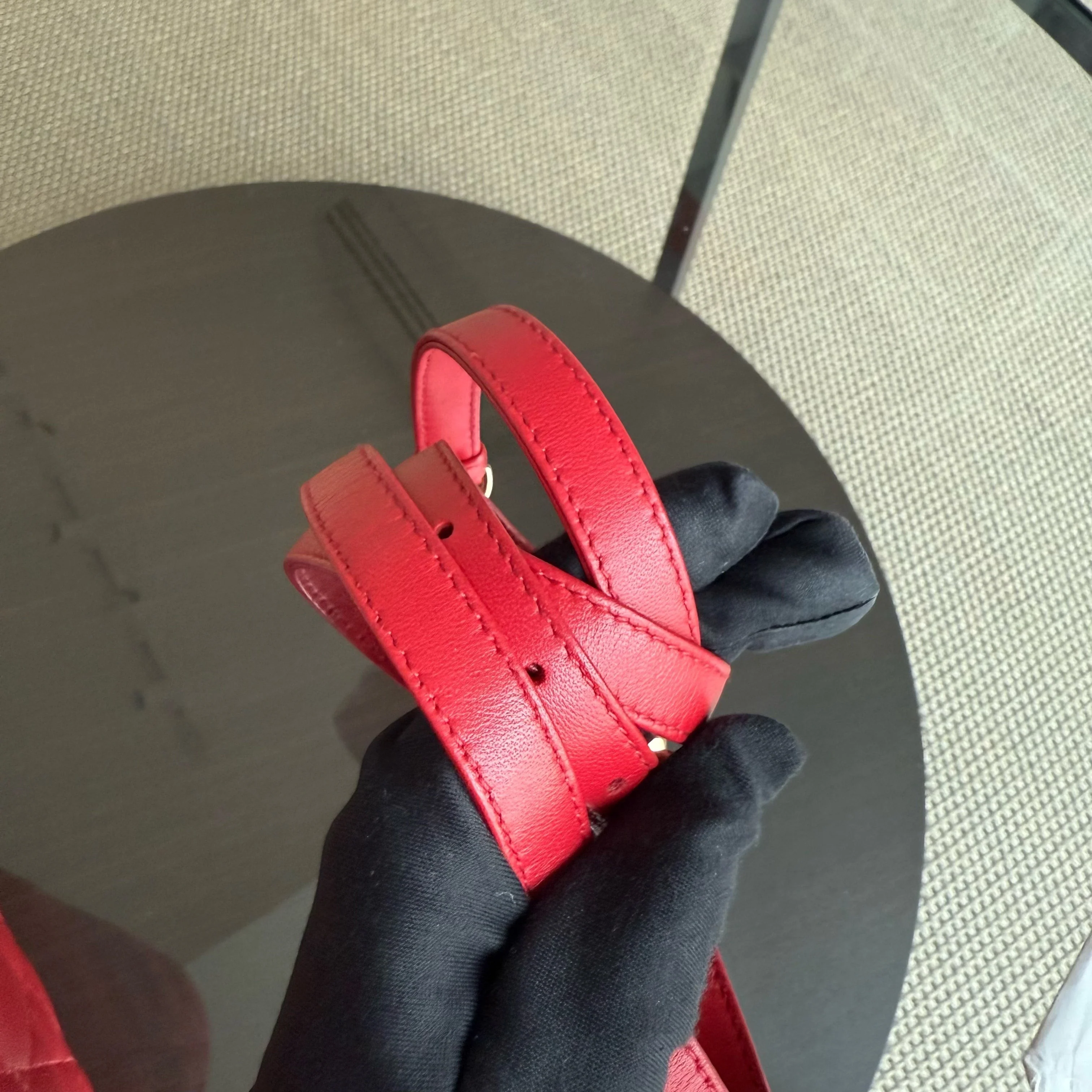 Dior Lady Mini - Cannage Lambskin Red Gold Hardware Adjustable Strap