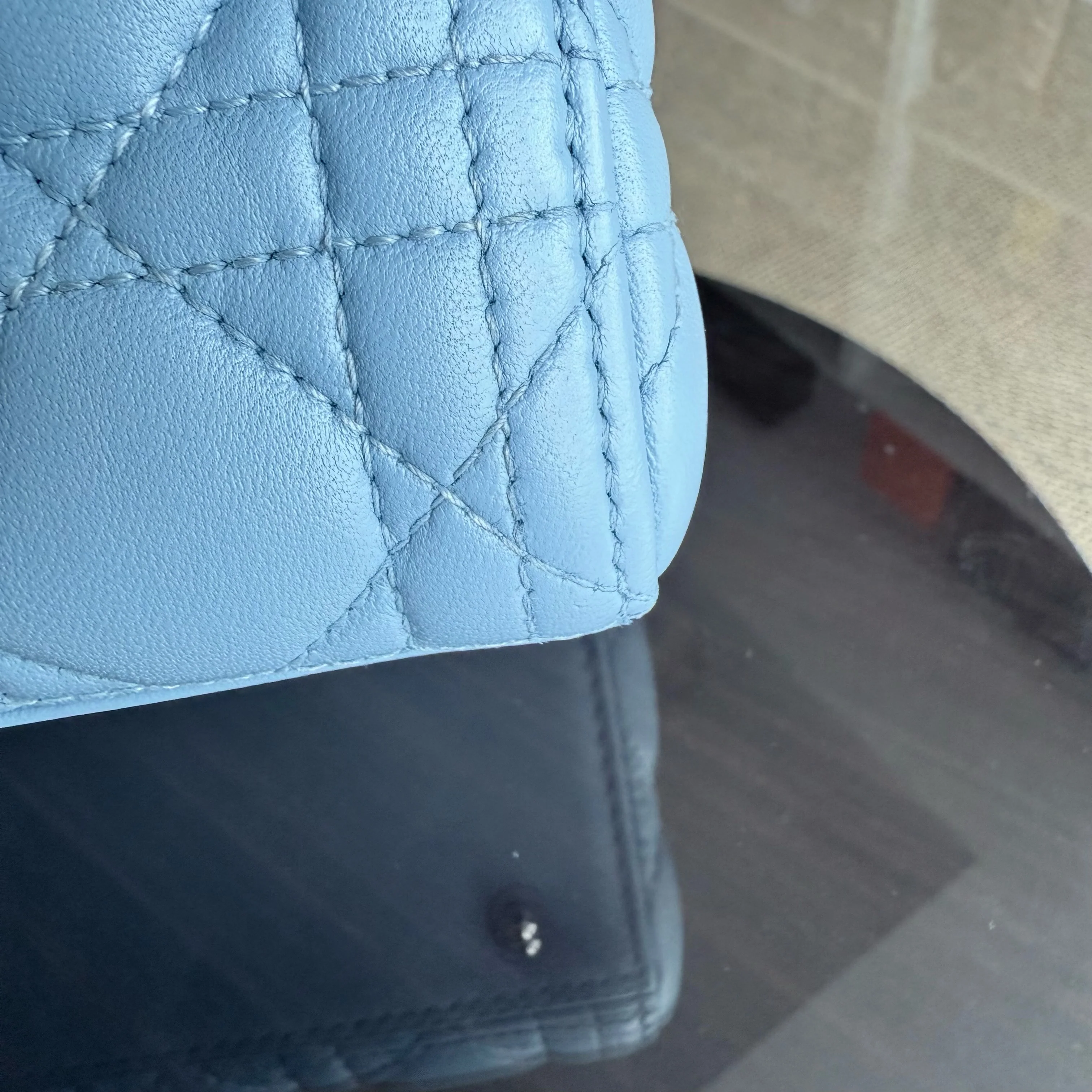 Dior Lady Medium Cannage Lambskin Light Baby Blue Silver Hardware