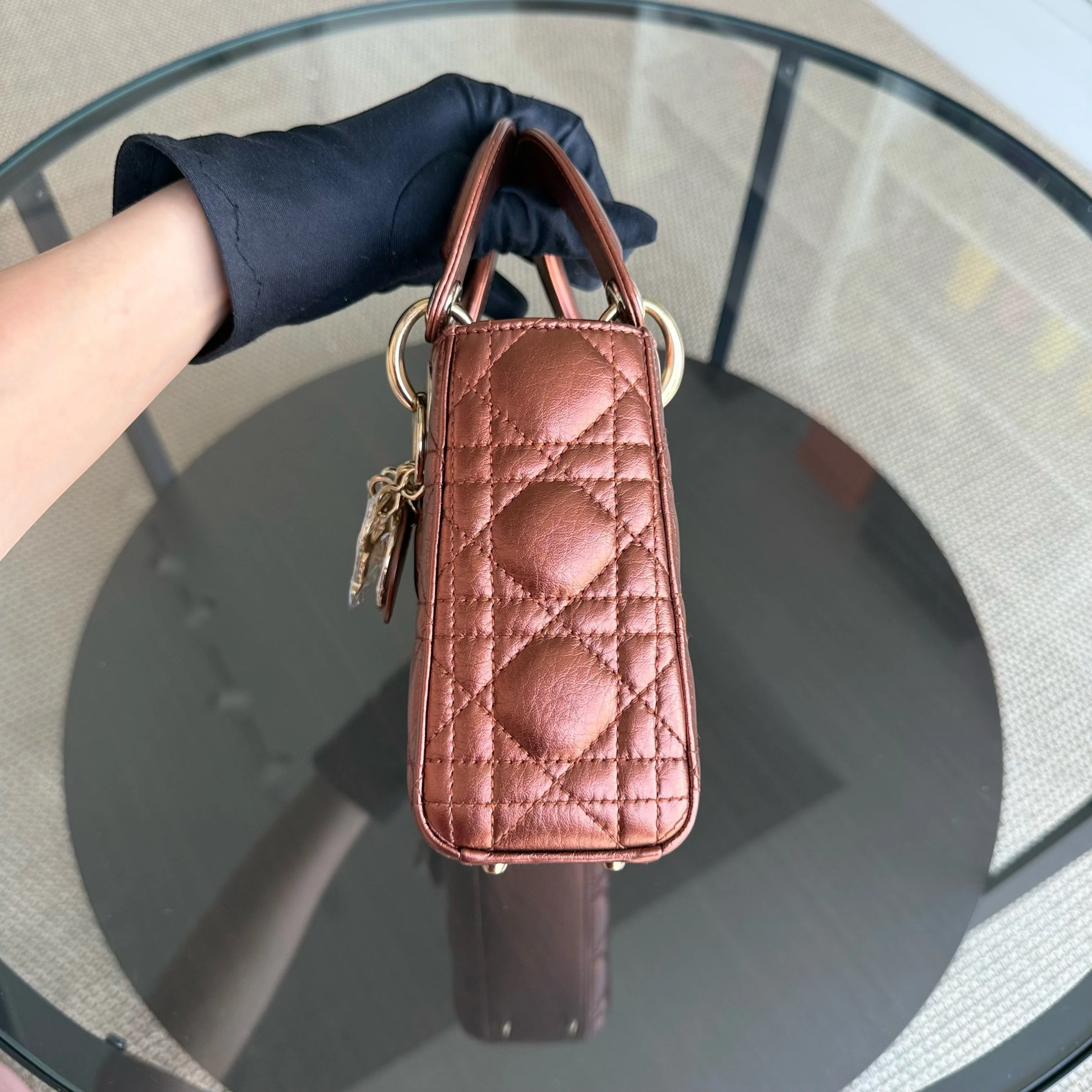 Dior Lady Mini - Cannage Calfskin Brown Gold Hardware Adjustable Strap