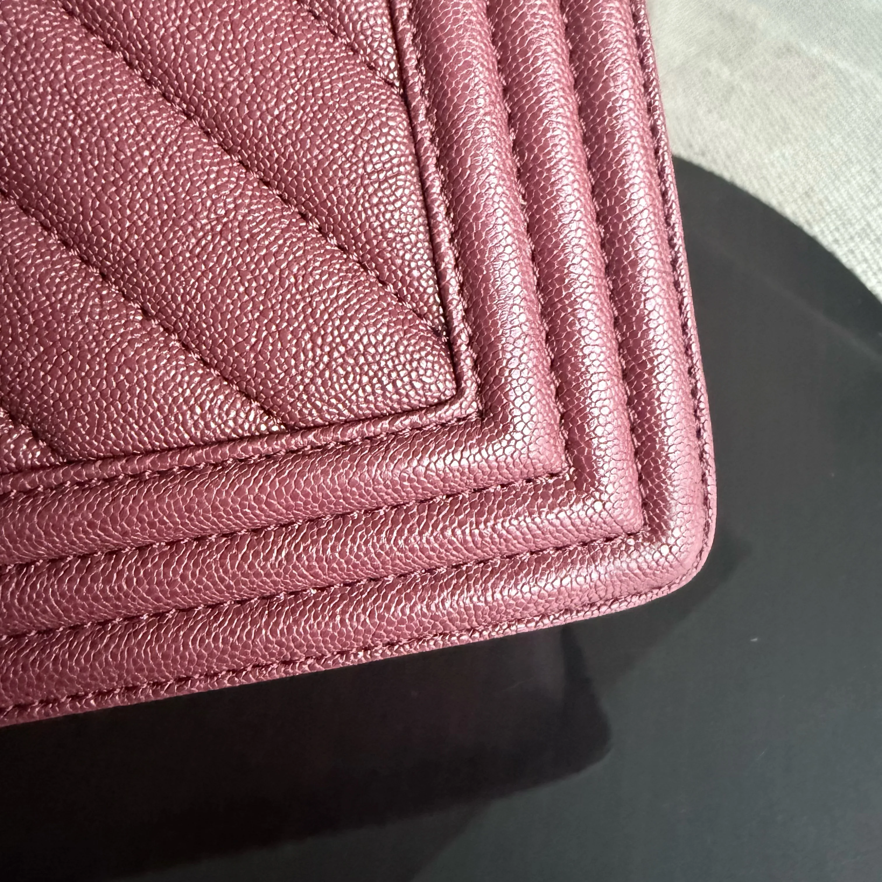 Chanel Boy Medium - Caviar 25CM Chevron Red Gold Hardware Series 28