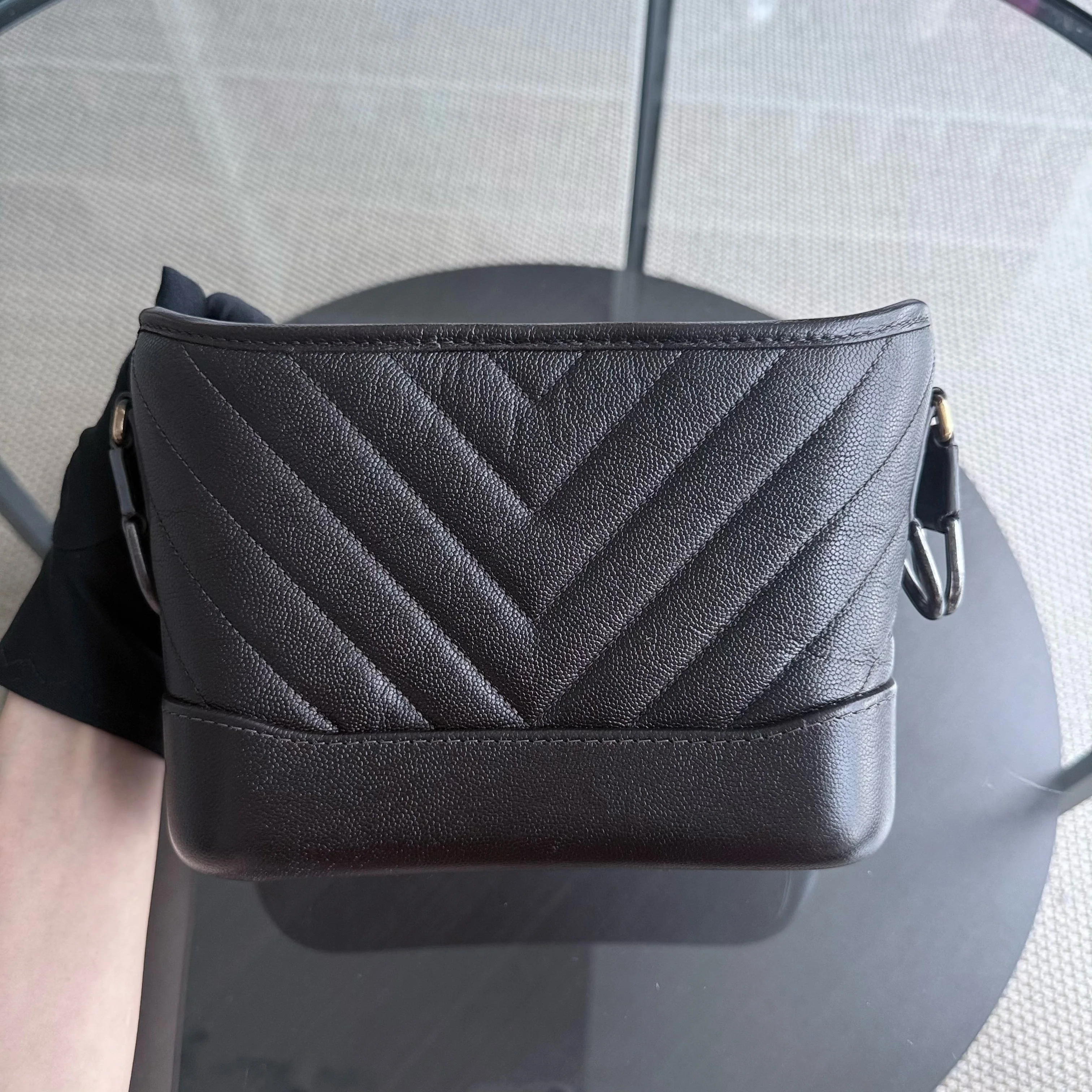 Chanel Gabrielle Small - Caviar Chevron Dark Brown Two-tone Gold Hardware Series 26