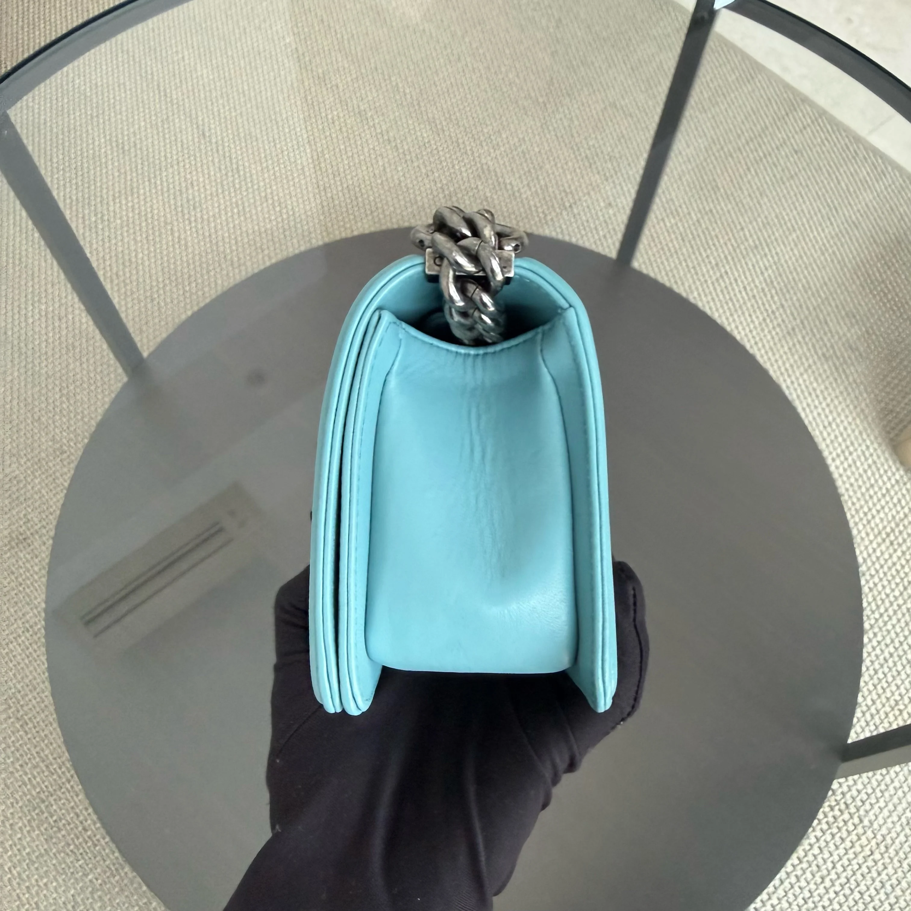 Chanel Boy Small - 20CM Stingray Tiffany Blue Silver Hardware Series 22