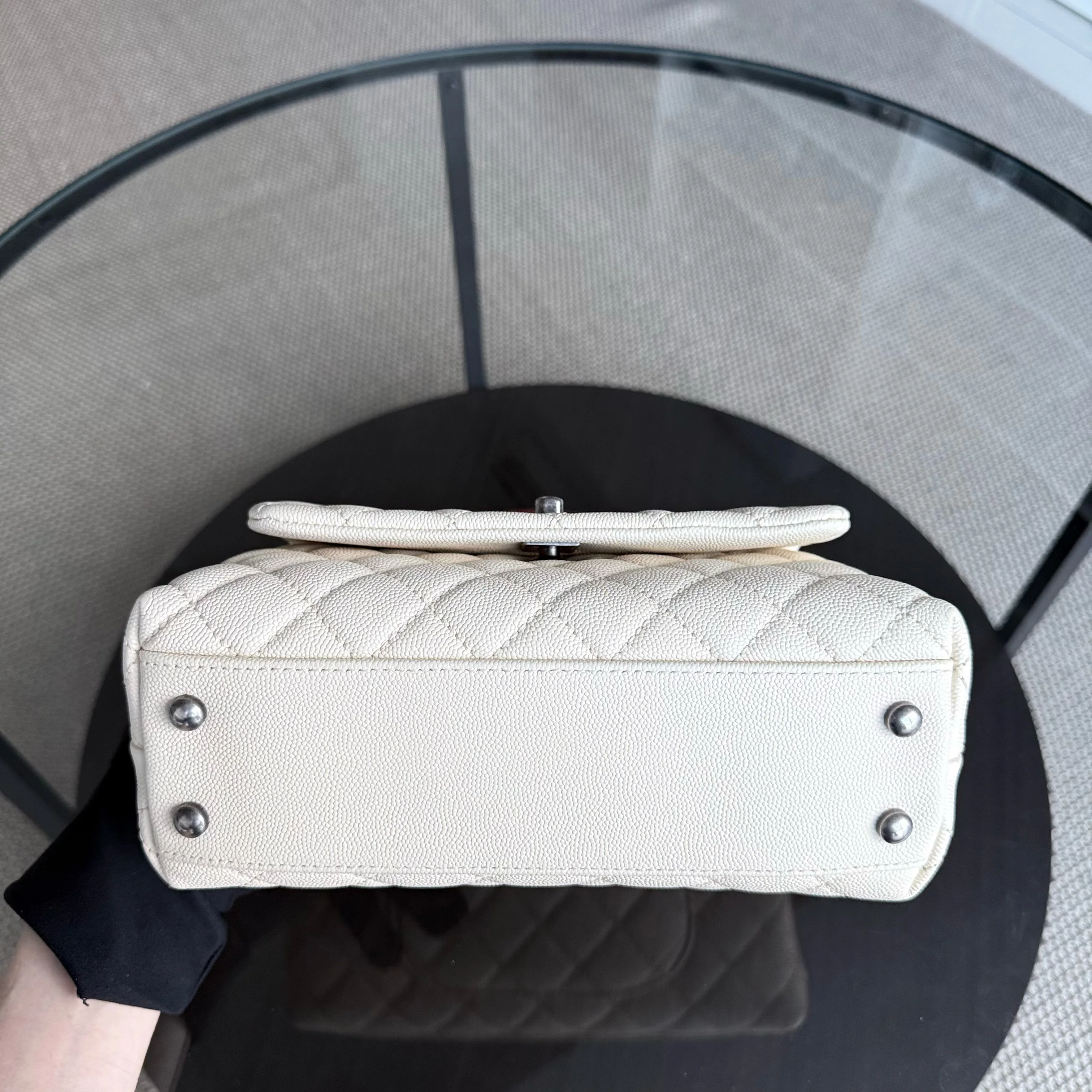 Chanel Coco Handle Small - Caviar Quilted Grained Calfskin White Ruthenium Silver Hardware