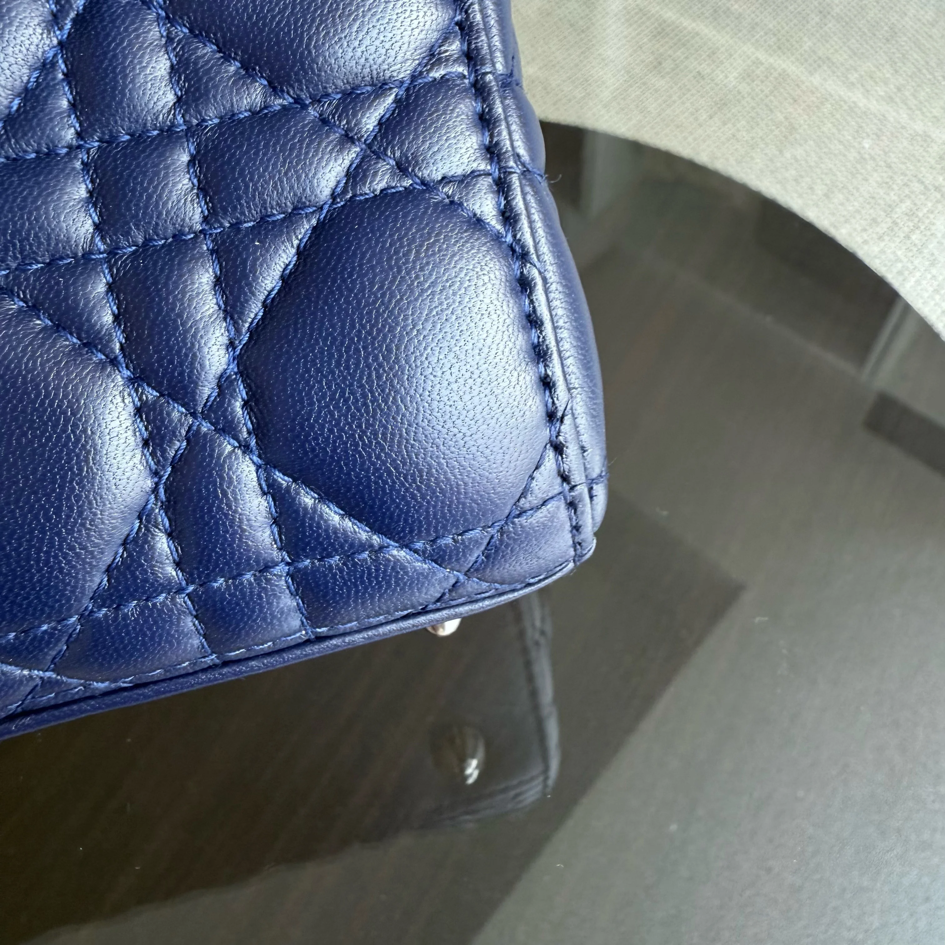 Dior Lady Small Flap - Cannage Lambskin Dark Blue Silver Hardware