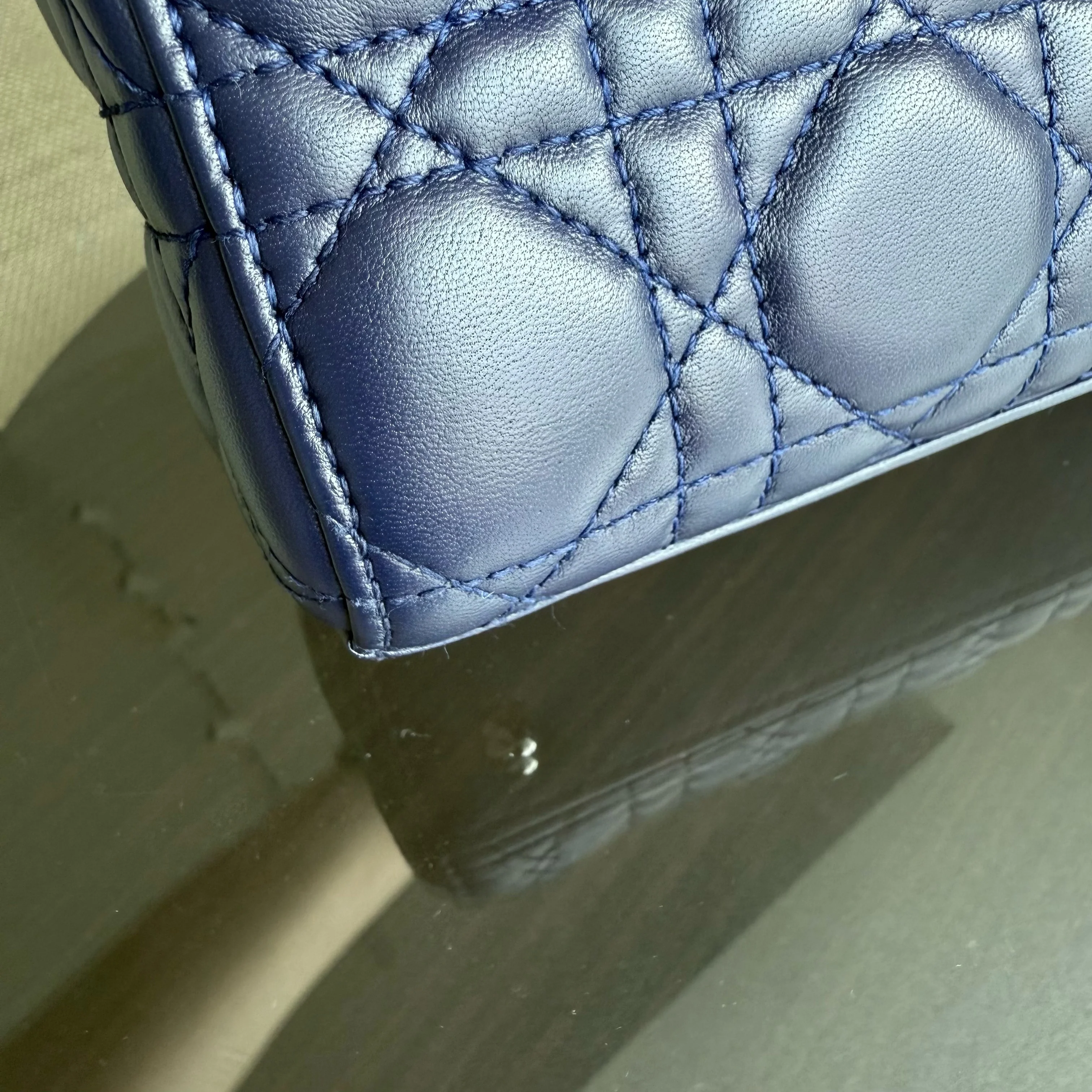 Dior Lady Small Flap - Cannage Lambskin Dark Blue Silver Hardware