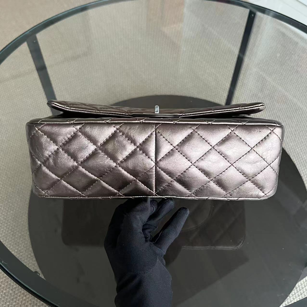 Chanel 2.55 Reissue 226 28CM Quilted Calfskin Metallic Bronze Silver Hardware Series 12