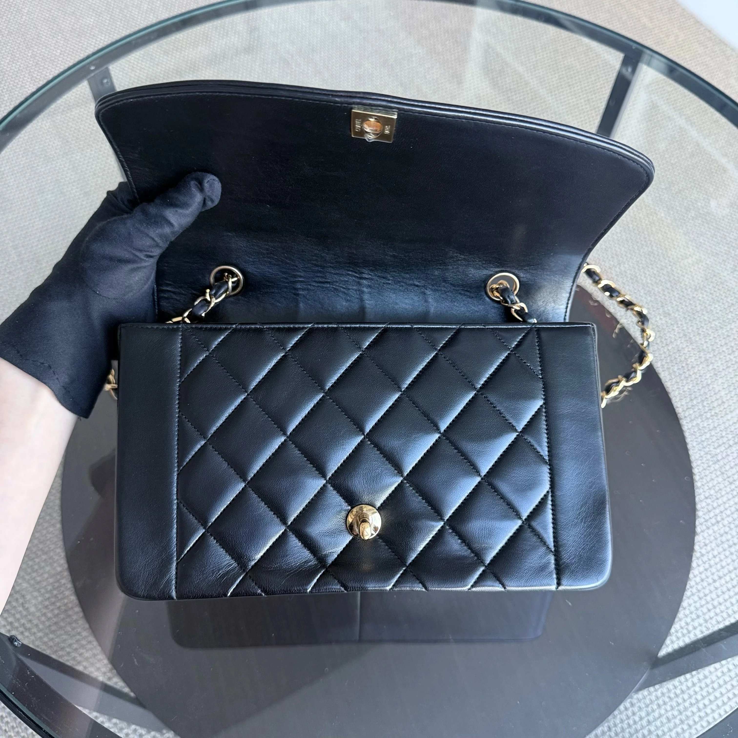 Chanel Diana Vintage - 25CM Quilted Lambskin Black Gold Hardware Series 3