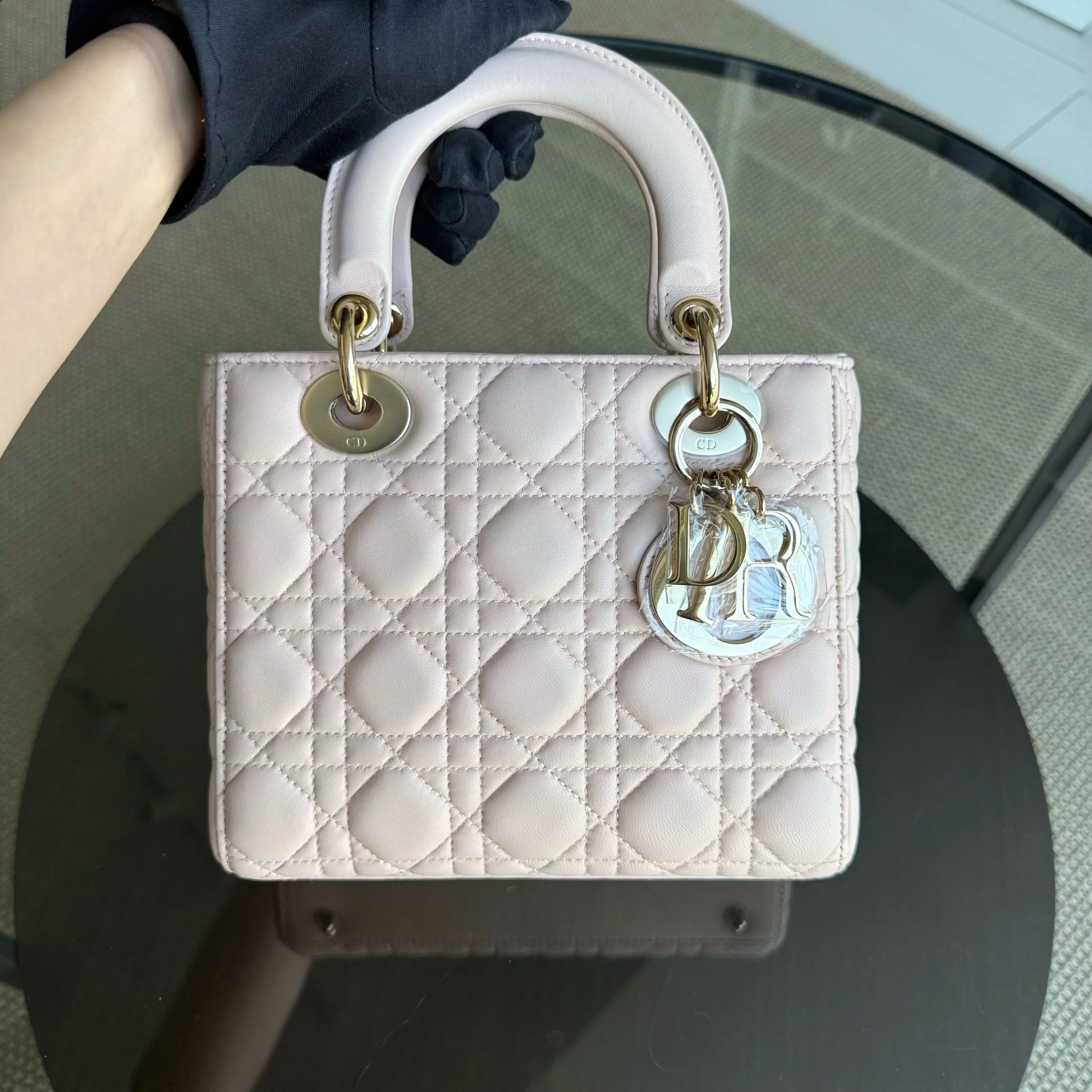 Dior Lady Small Flap - Cannage Lambskin Light Sakura Pink Gold Hardware NO STRAP