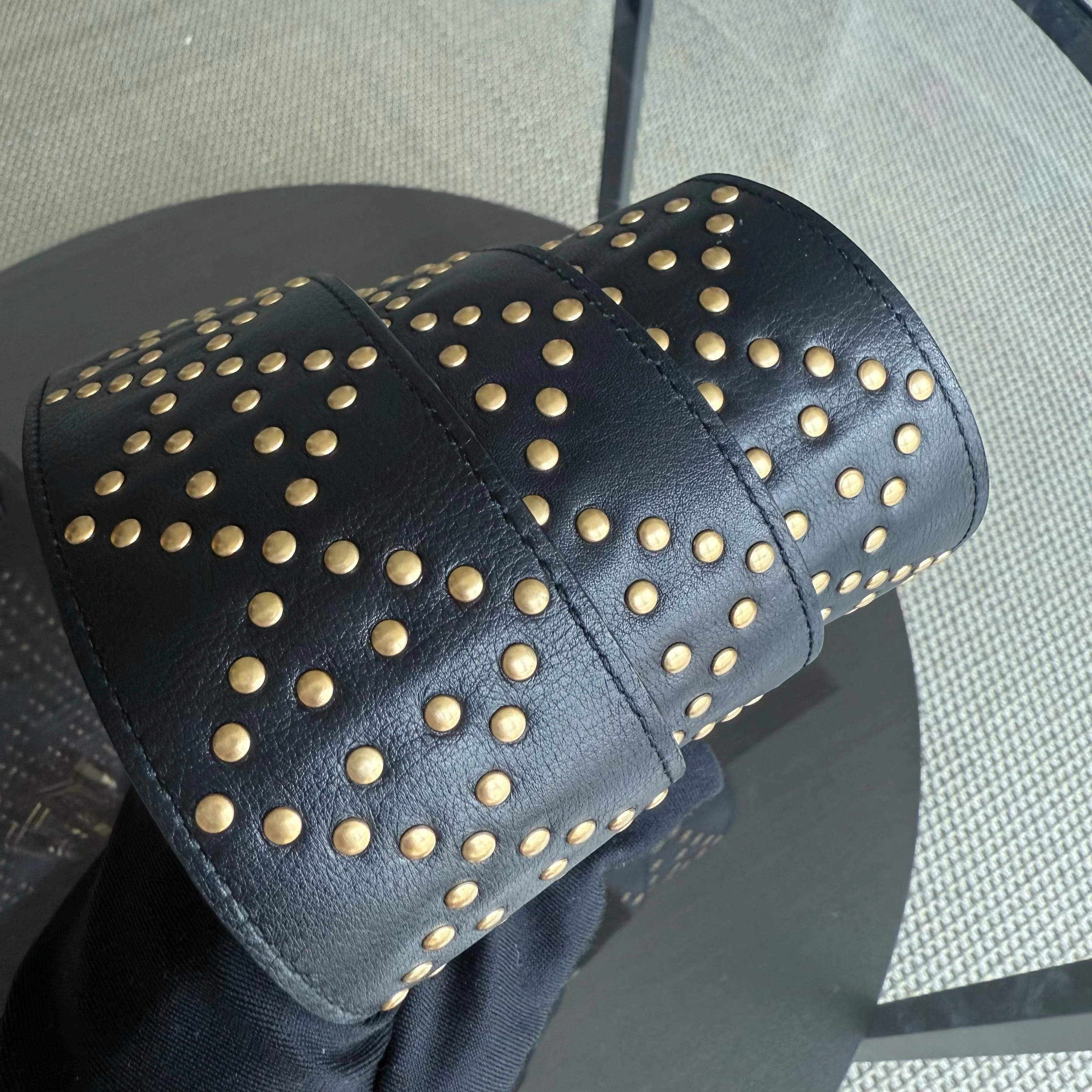 Dior Lady Medium Flap - Studded Cannage Calfskin Black Gold Hardware