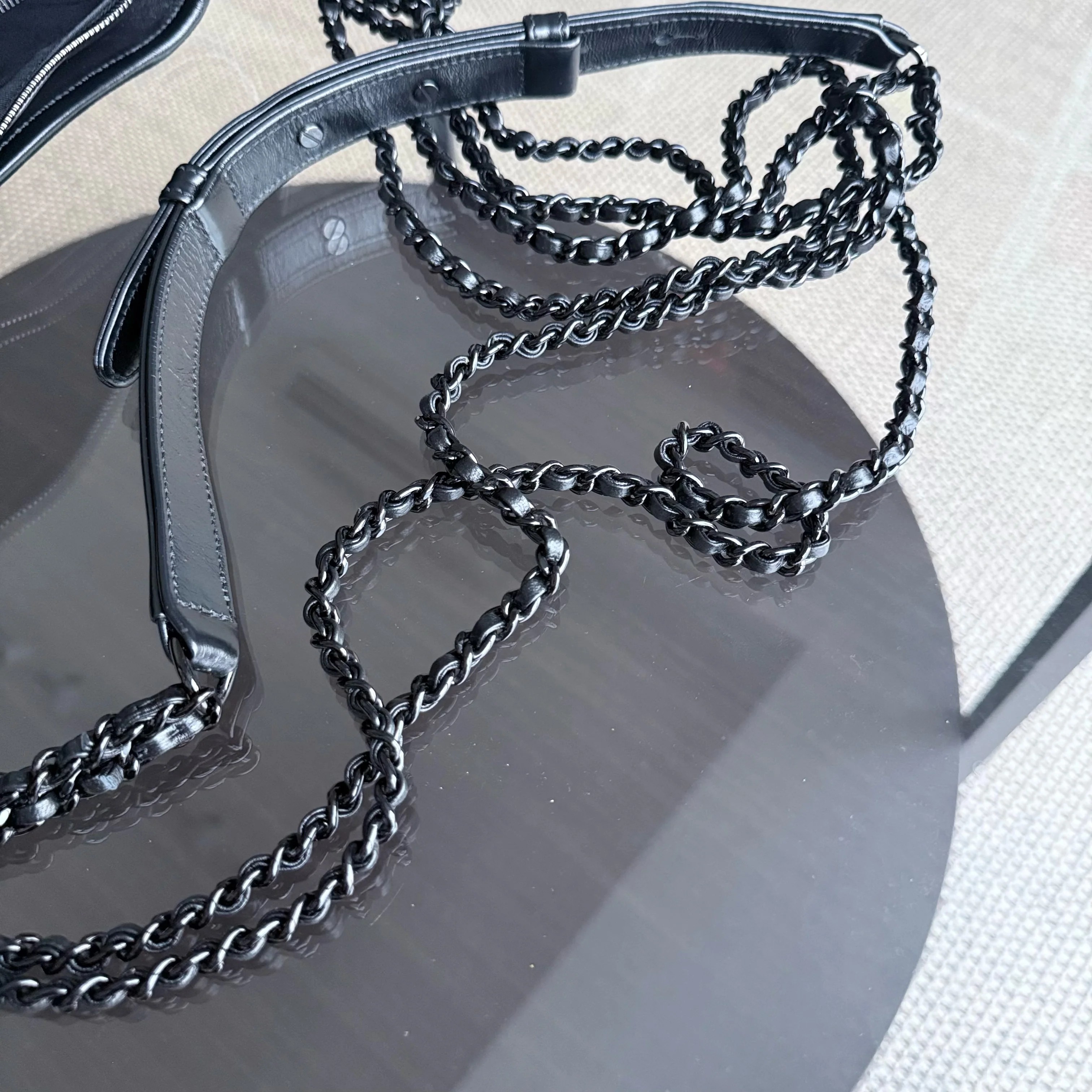 Chanel Gabrielle Medium - Quilted Aged Calfskin Black All Black Hardware Series 29