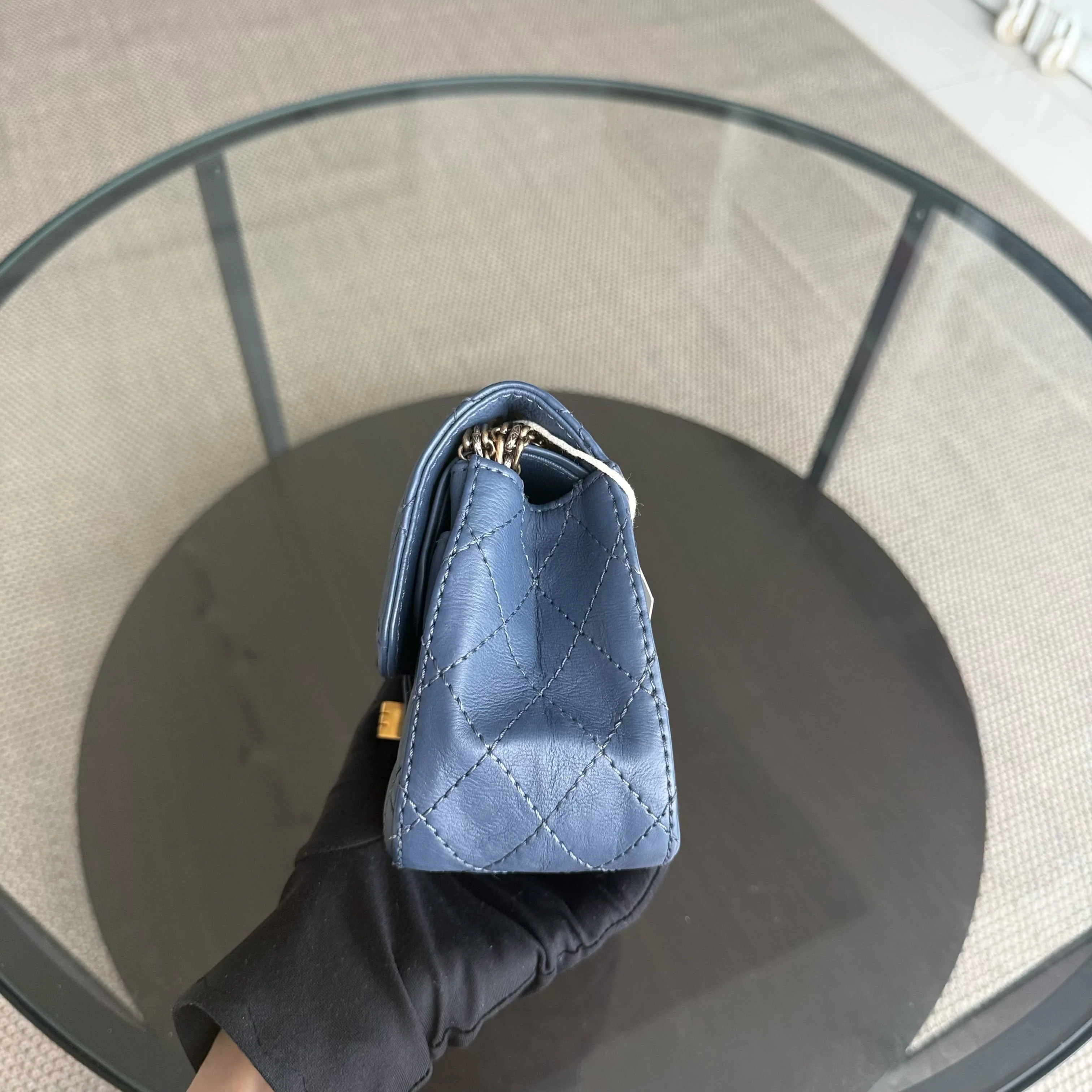 Chanel 2.55 Reissue Mini - 20CM Quilted Caviar Aged Grained Calfskin Blue Gold Hardware Series 23