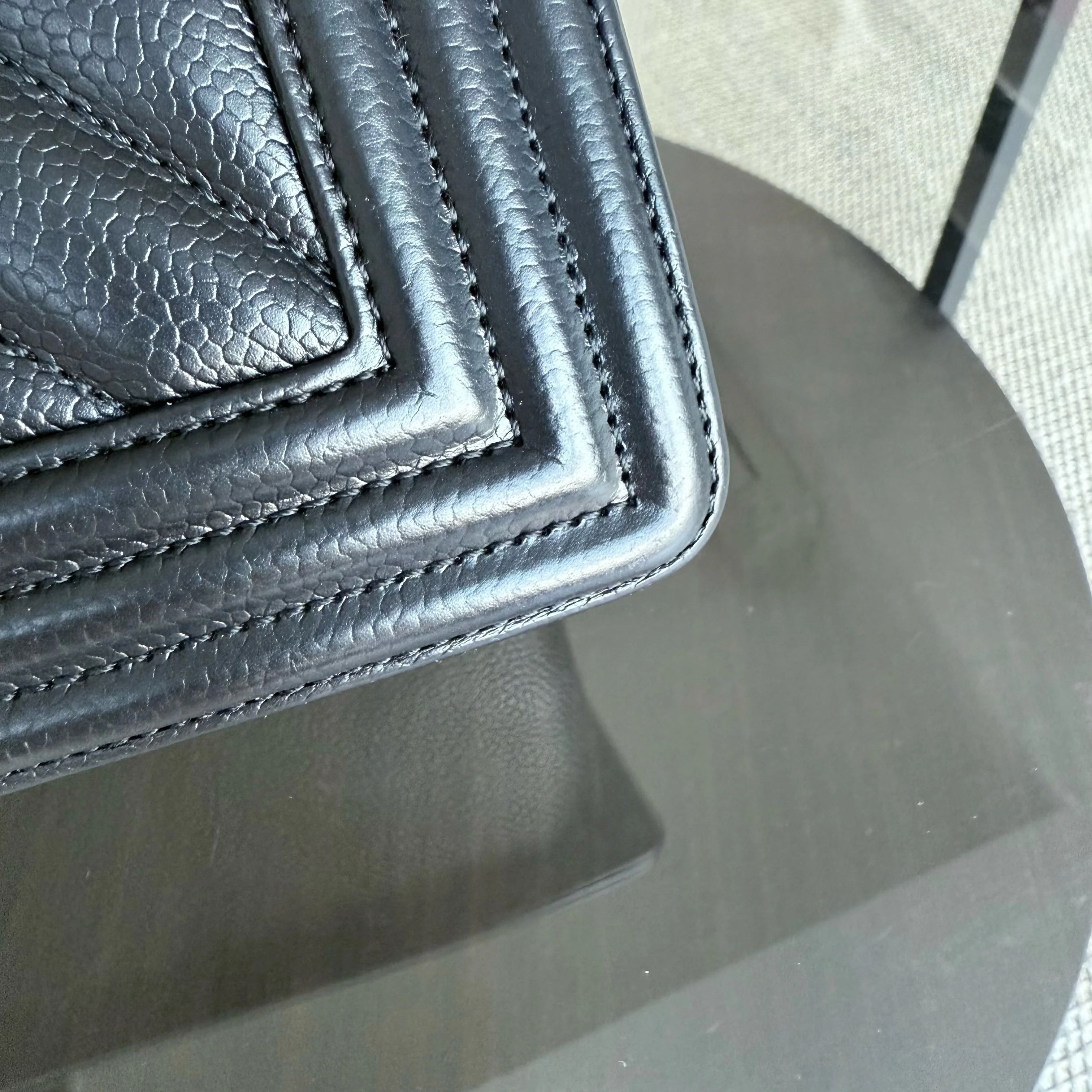 Chanel Boy Medium - 25CM Chevron Caviar Black Ruthenium Silver Hardware Series 29