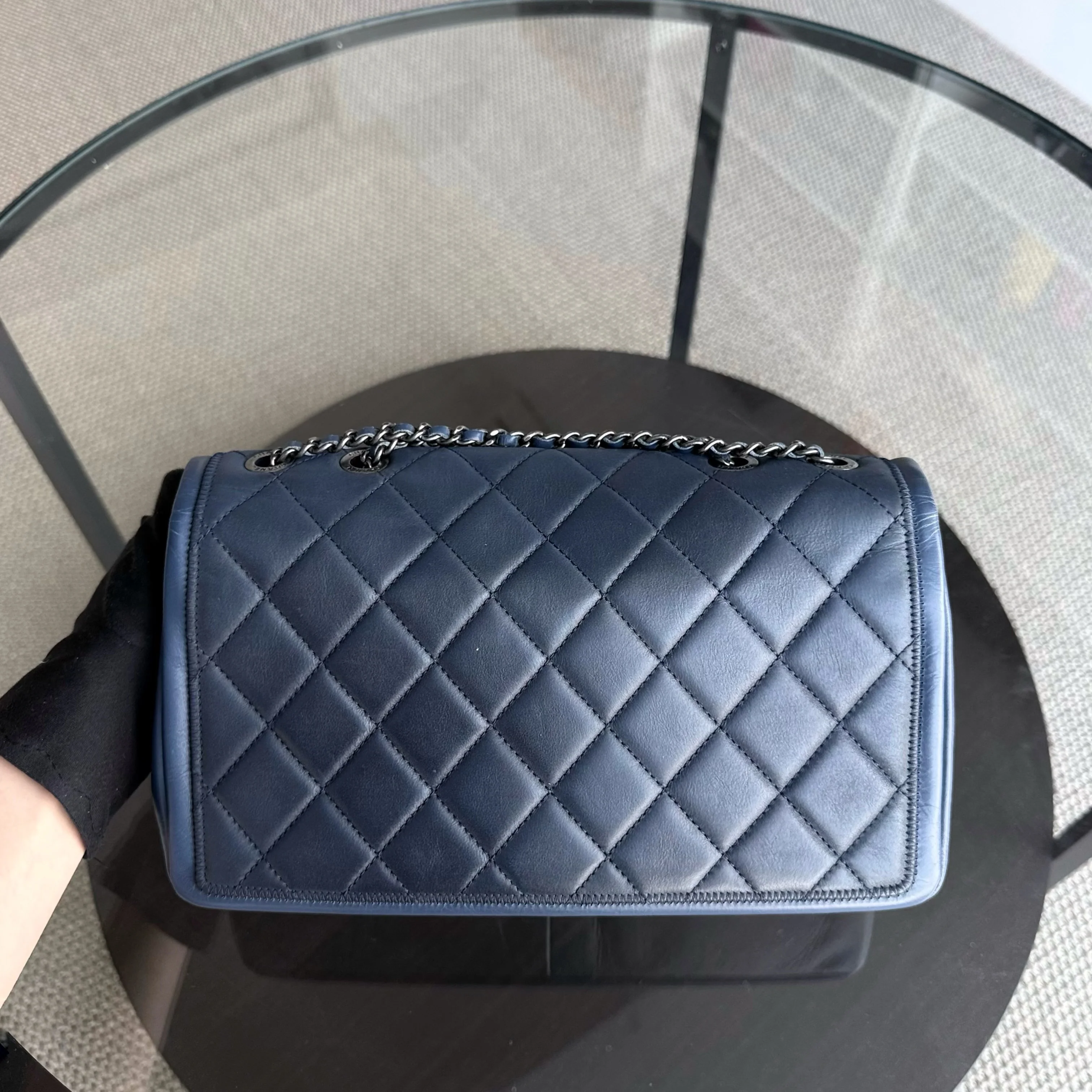 Chanel Seasonal Flap - 25CM Quilted Calfskin Blue Ruthenium Silver Hardware Series 20