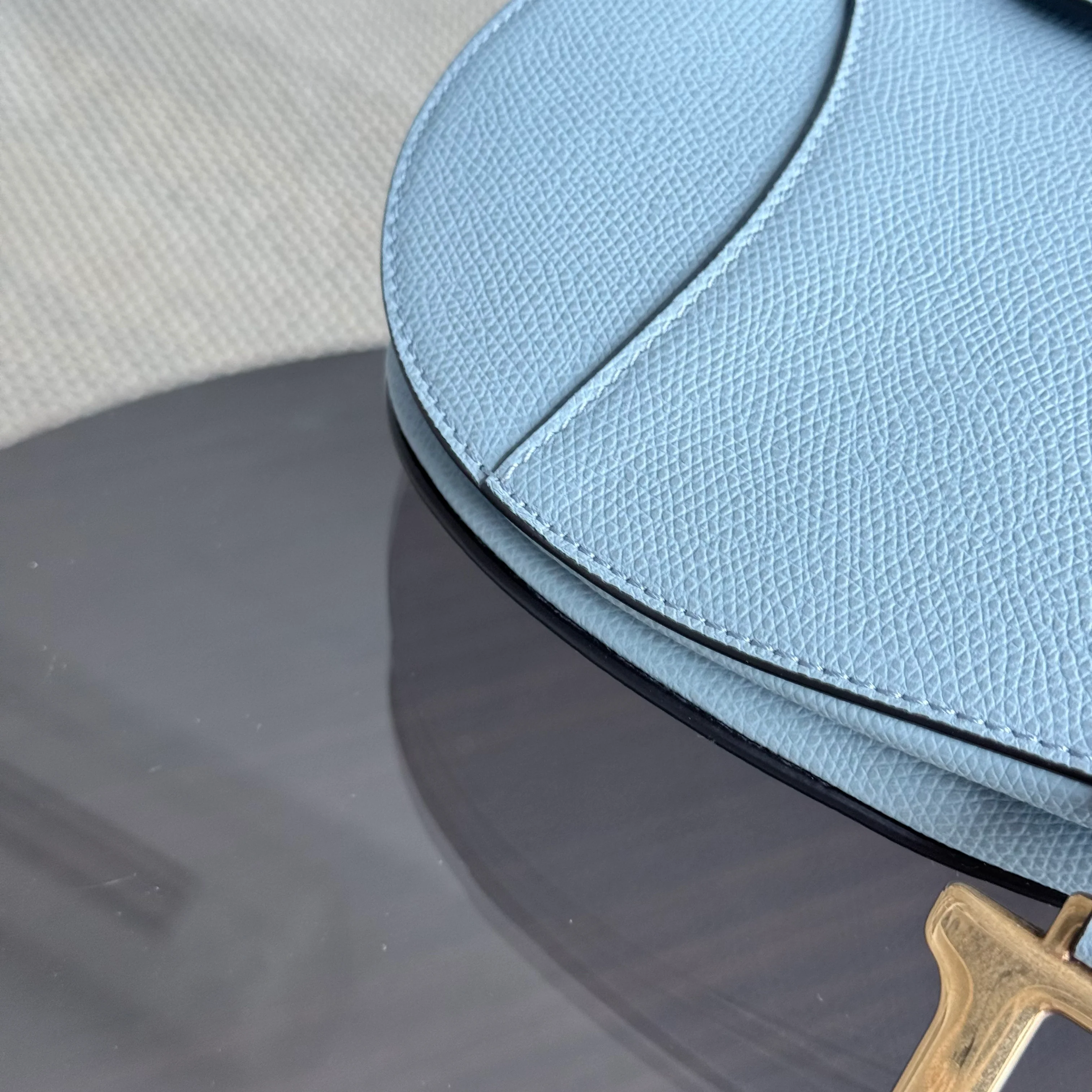 Dior Saddle Medium - 25CM Grained Calfskin Haze Blue Gold Hardware