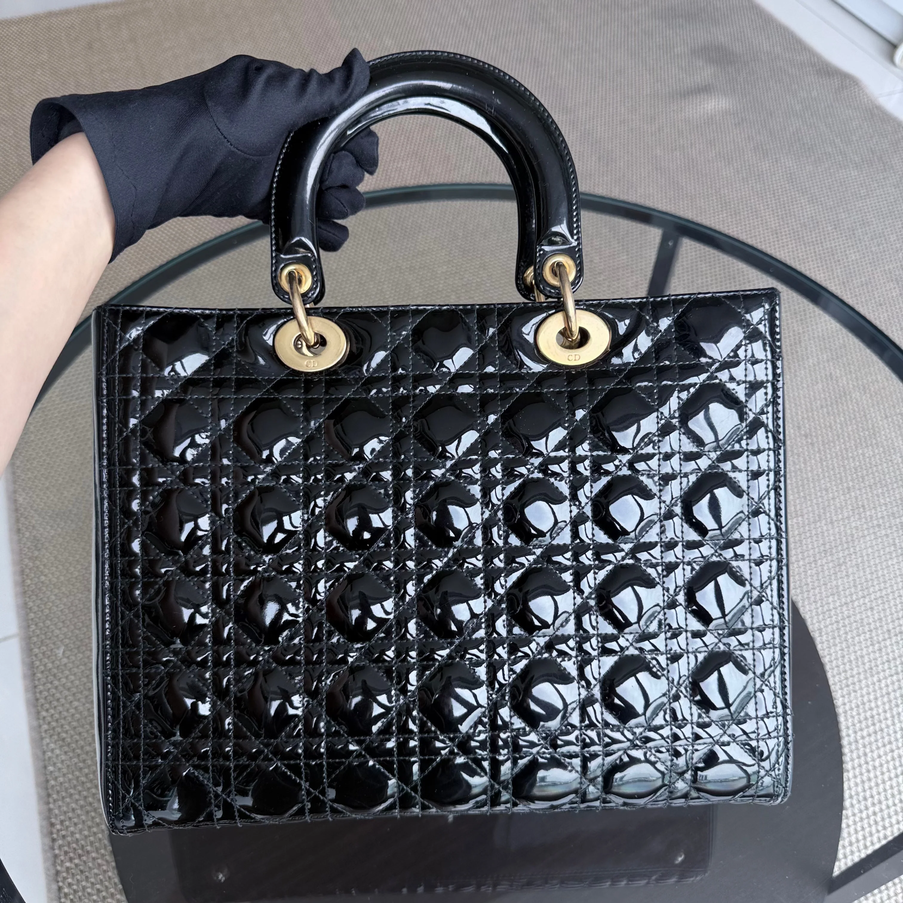 Dior Lady Large - Patent Calfskin Black Gold Hardware NO STRAP