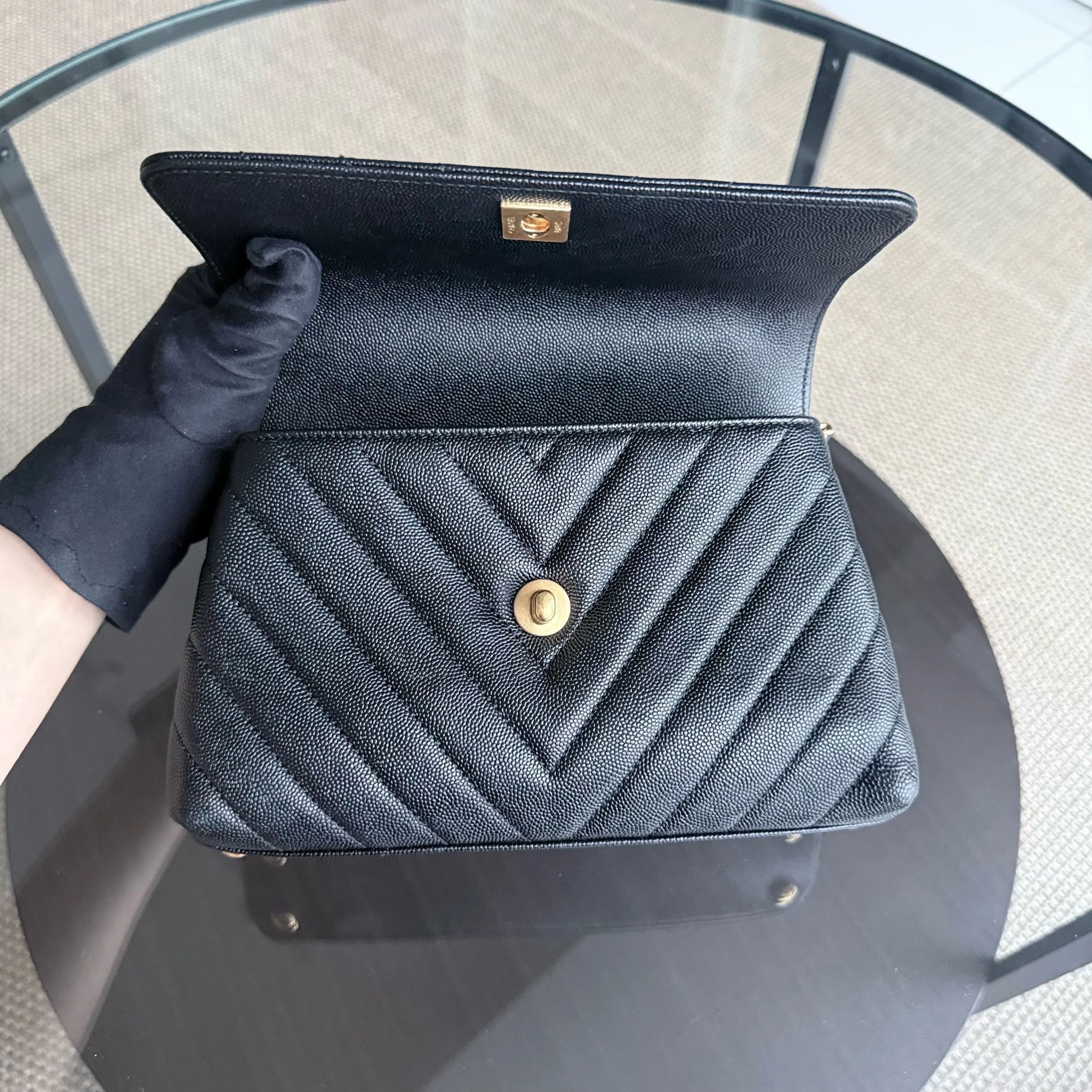 Chanel Coco Handle Small - Caviar Chevron Grained Calfskin Black Gold Hardware Series 26