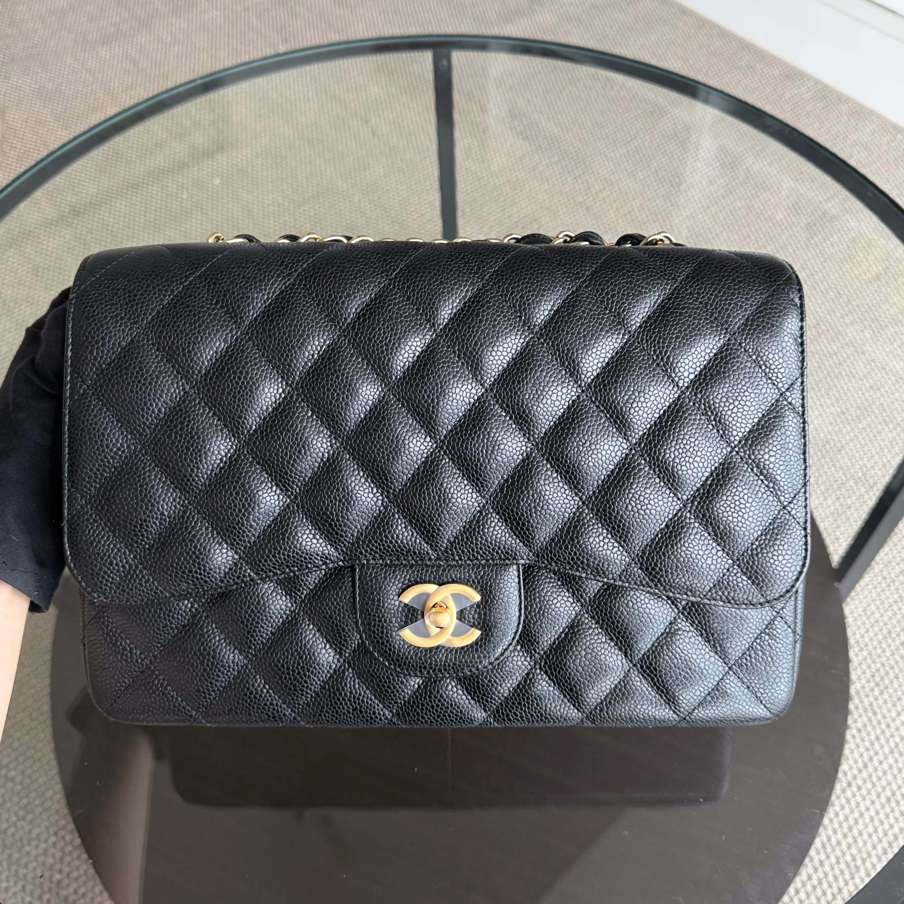 Chanel Classic Flap Jumbo - Caviar 30CM Single Flap Quilted Black Gold Hardware Series 13