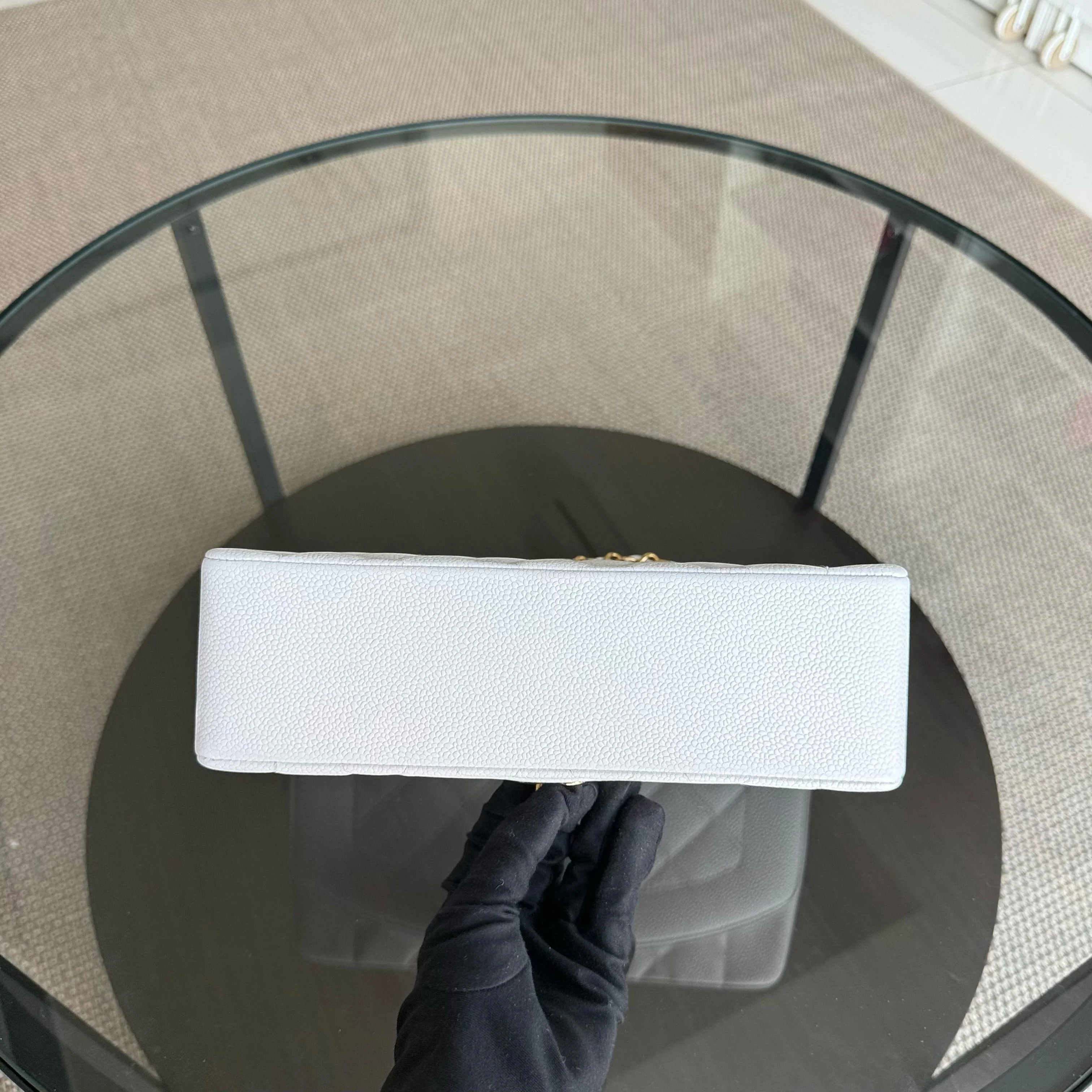 Chanel Diana Medium Vintage - 25CM Quilted Caviar White Gold Hardware Series 2