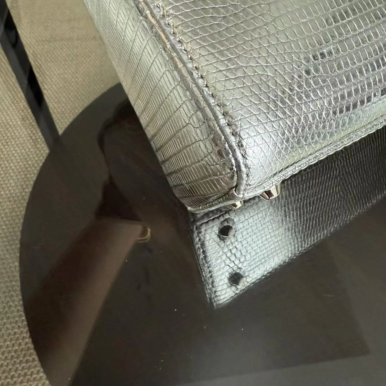 *Rare* Dior Lady Mini - Lizard Silver Metallic Limited Edition Chain Strap Silver Hardware