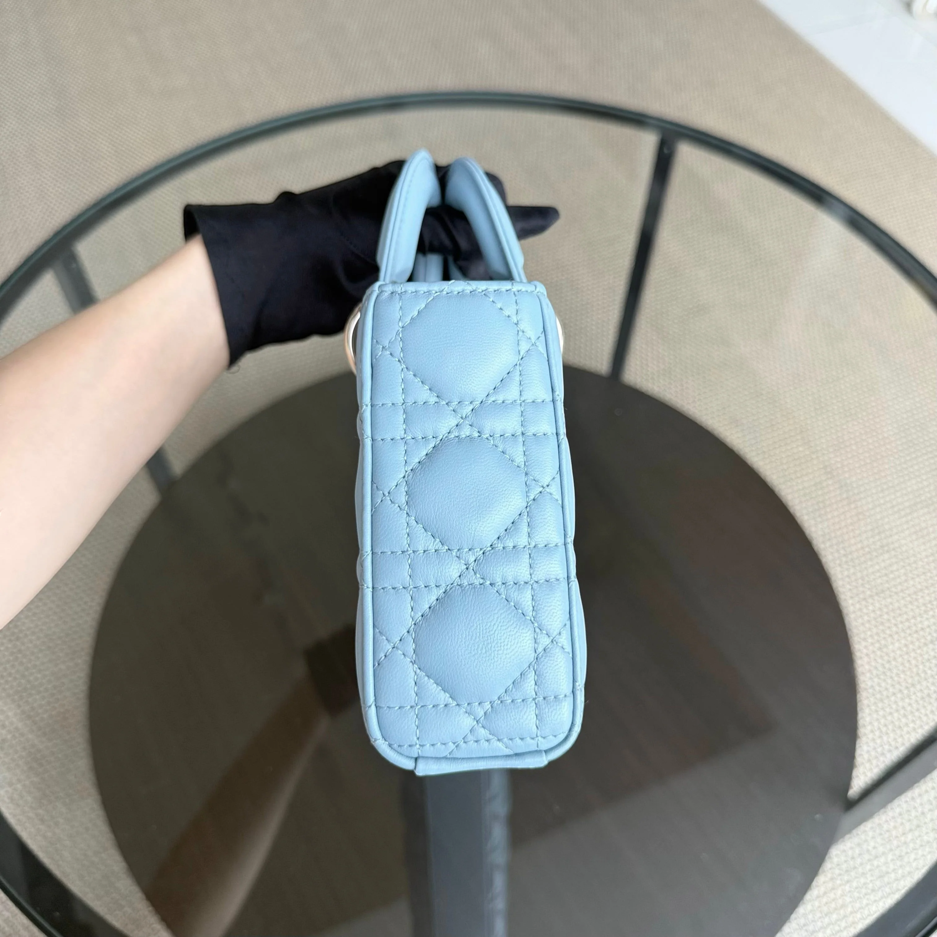 Dior D-Joy Medium - Cannage Lambskin Light Blue Baby Blue Gold Hardware