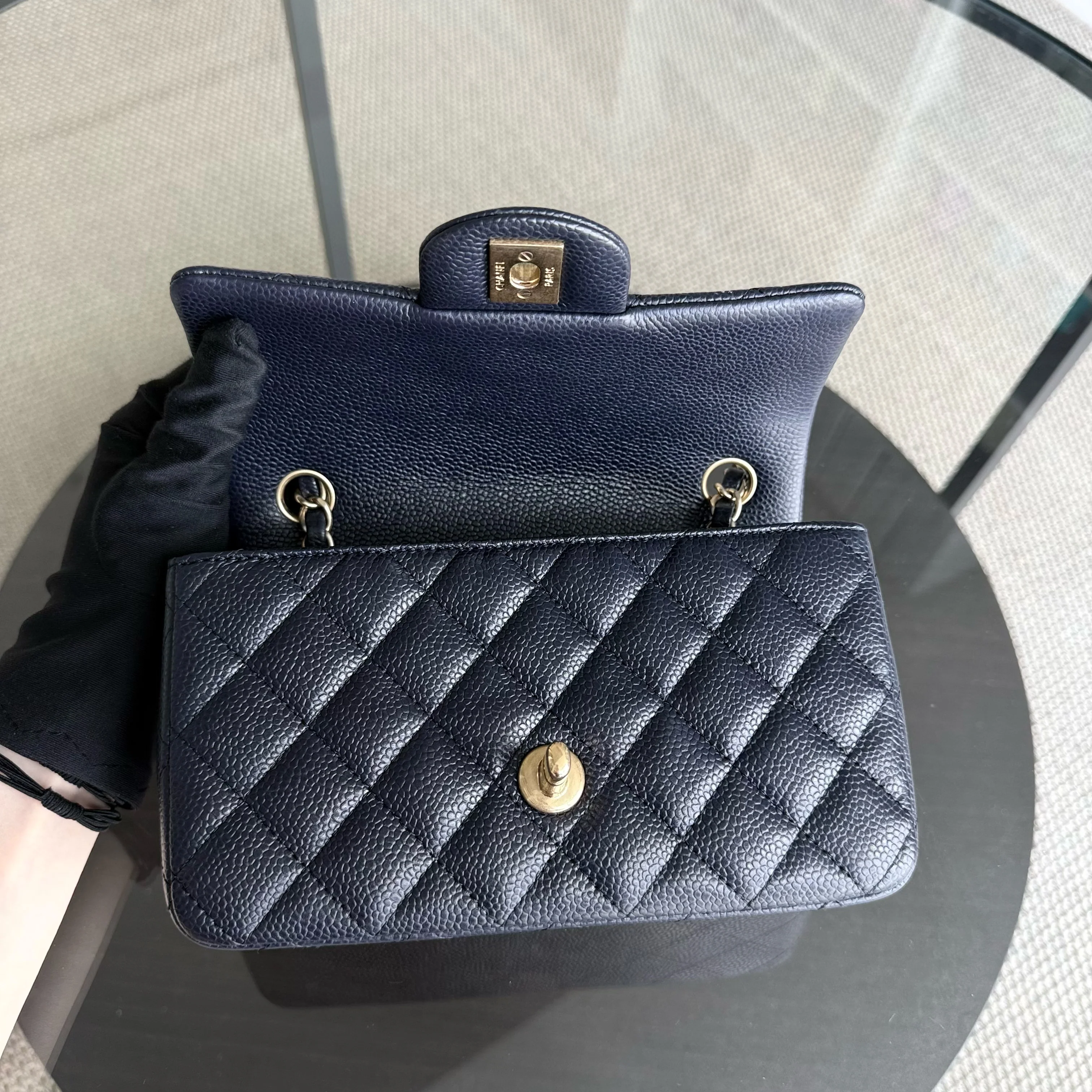 Chanel Classic Flap Mini - Caviar 20CM Quilted Dark Blue Gold Hardware Series 21