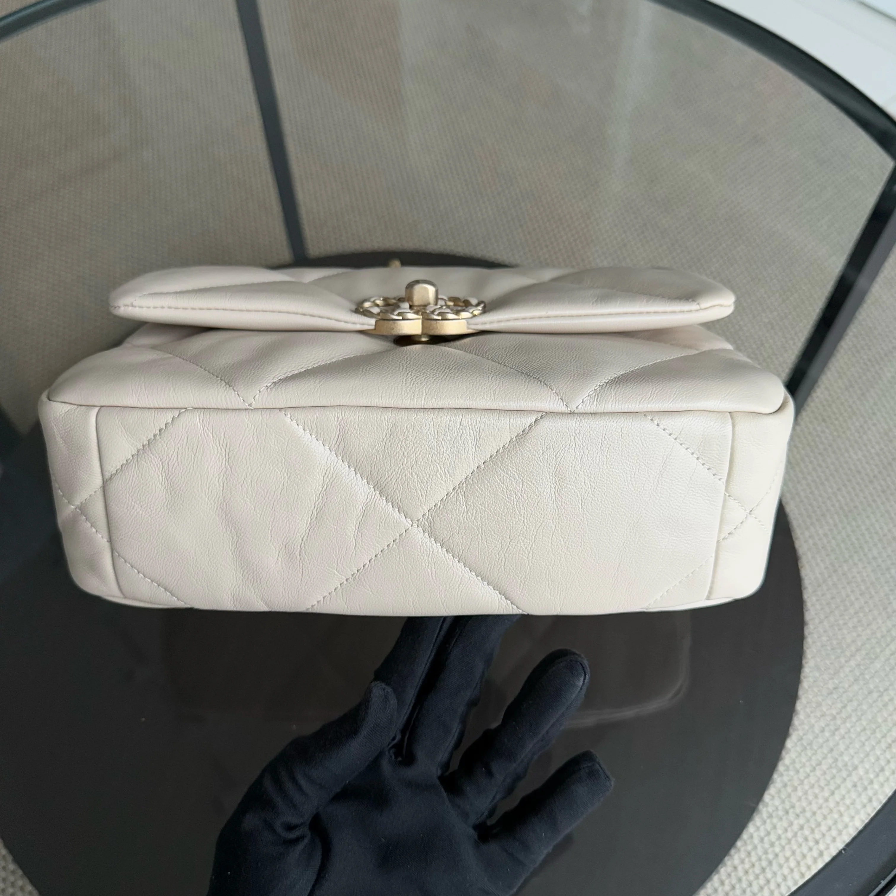 Chanel 19 Bag  Small- C19 Quilted Goatskin Light Beige Cream Two-tone Hardware Series 30