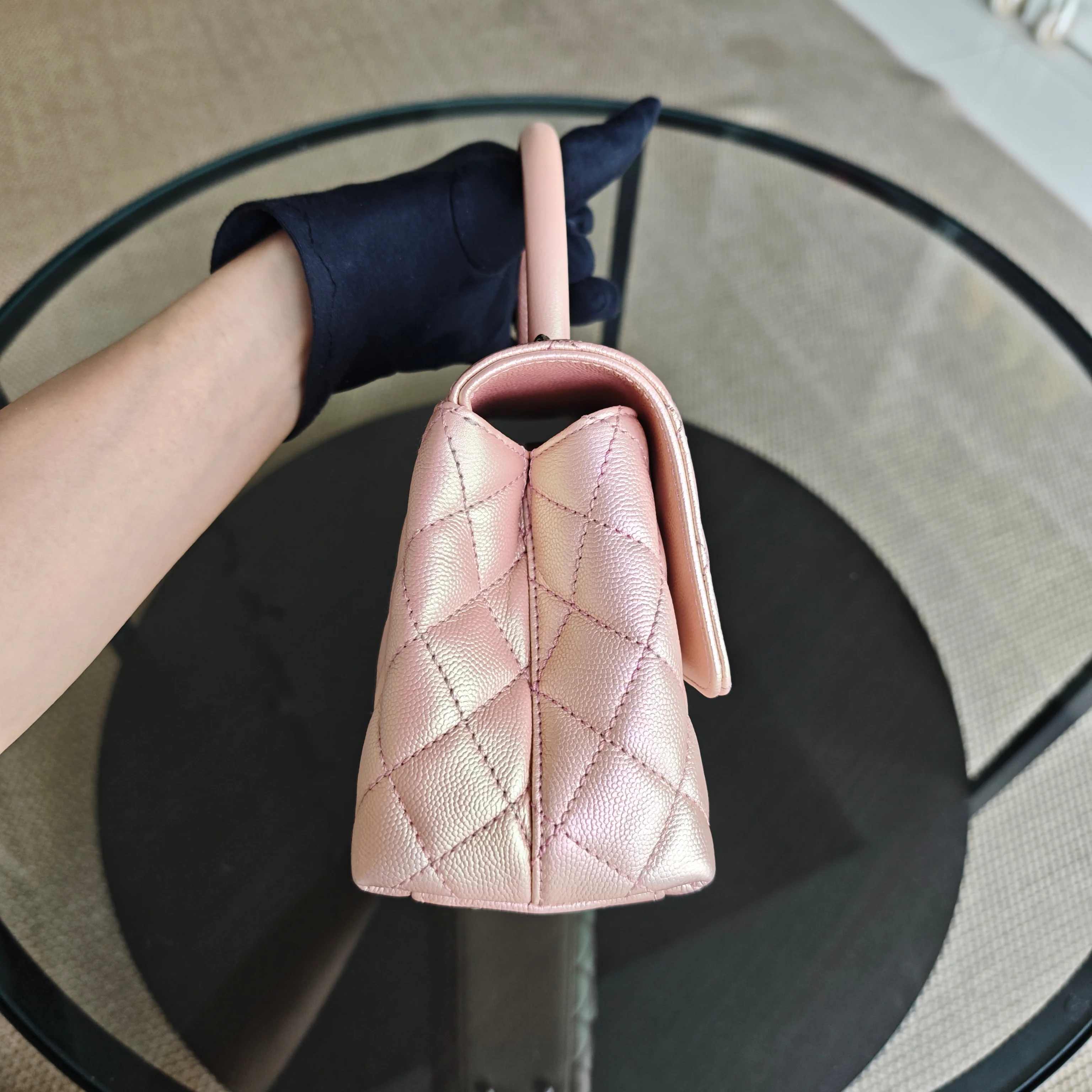 Chanel Coco Handle Small - Caviar Quilted Irridescent Pink Gold Hardware Microchip