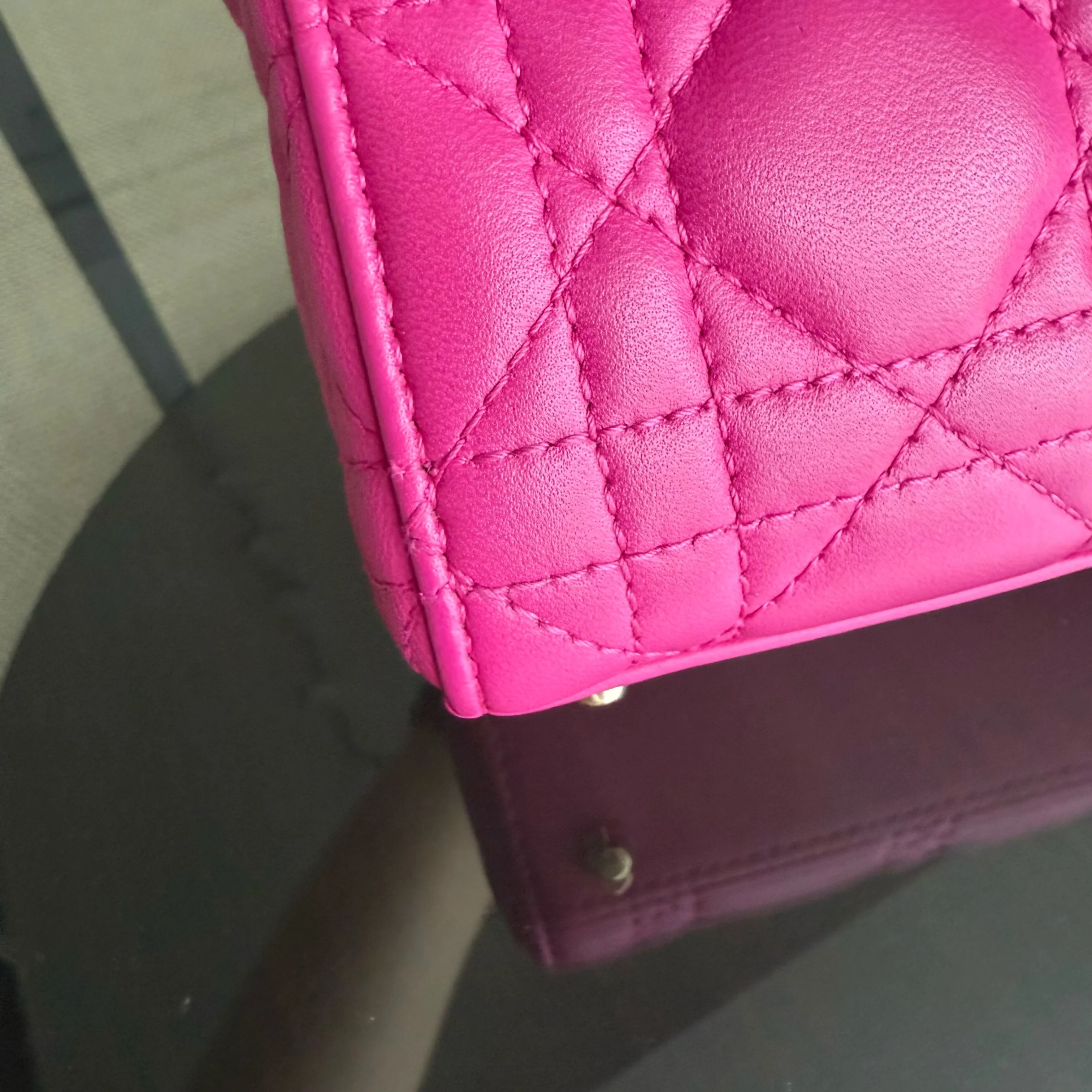 Dior Lady Mini - Cannage Lambskin Hot Pink Gold Hardware Chain Strap