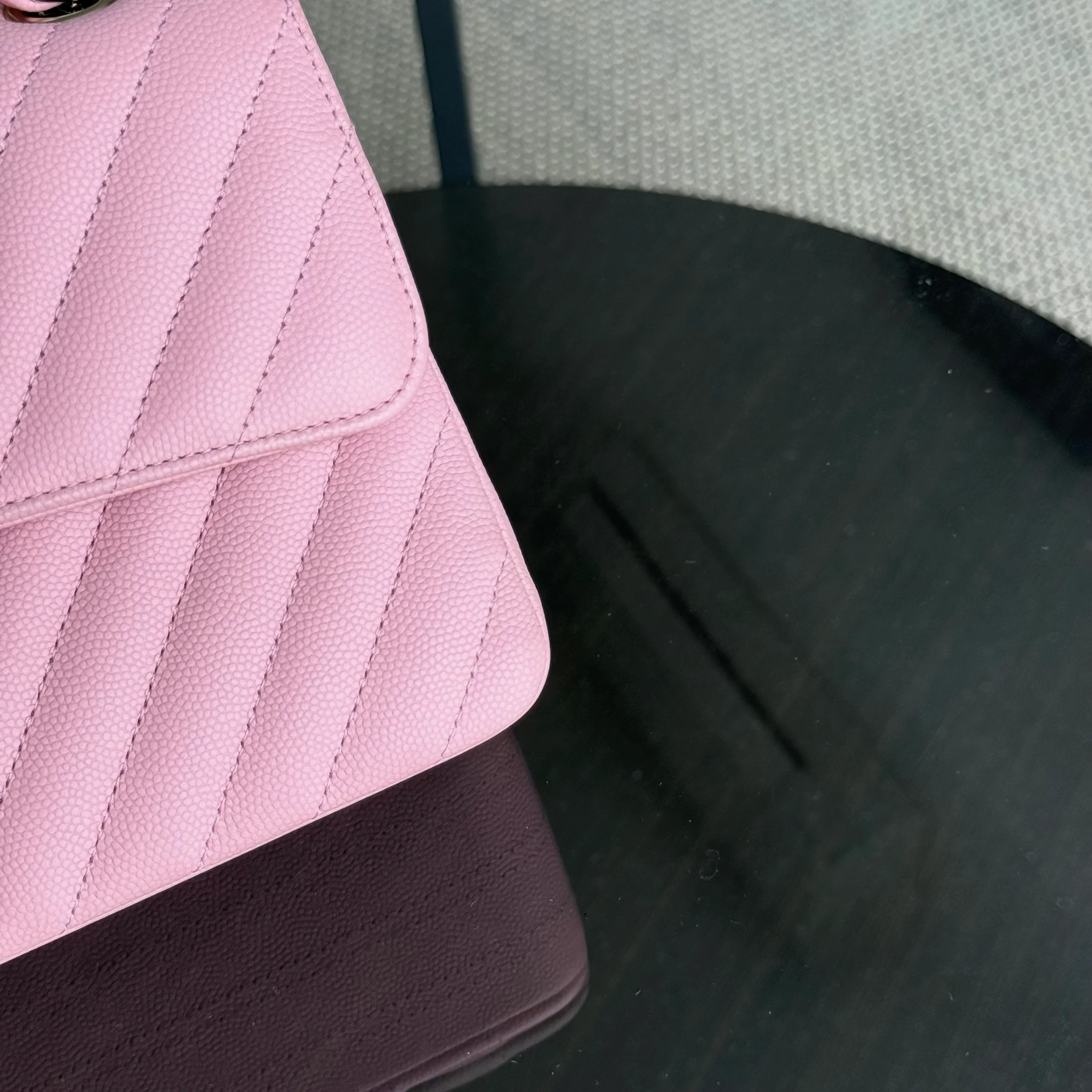 Chanel Classic Flap Small - Caviar 23CM Chevron Light Pink Gold Hardware Series 28