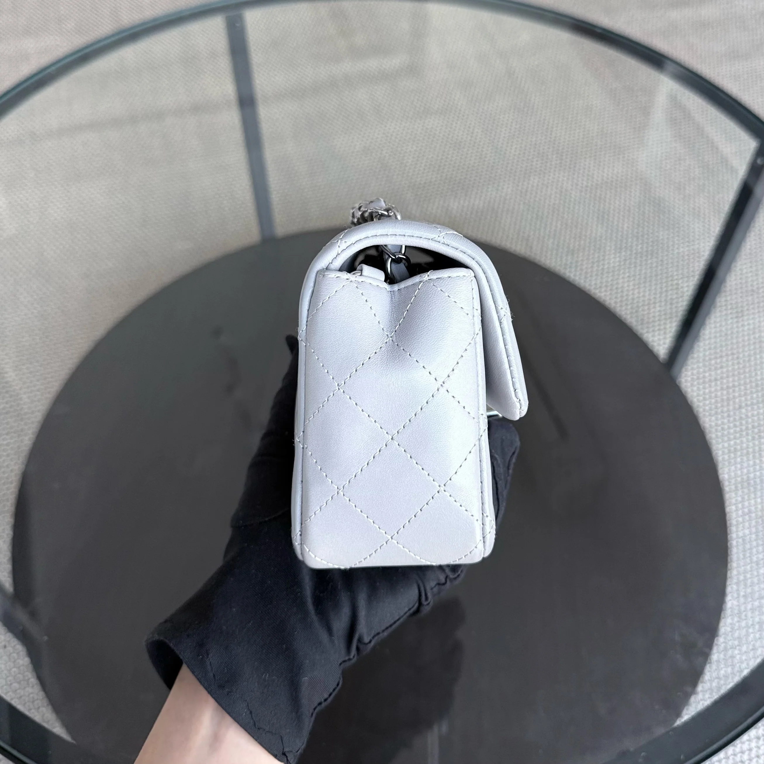 Chanel Lambskin Mini Rectangle Classic Flap - 20CM Quilted Gray Silver Hardware Microchip