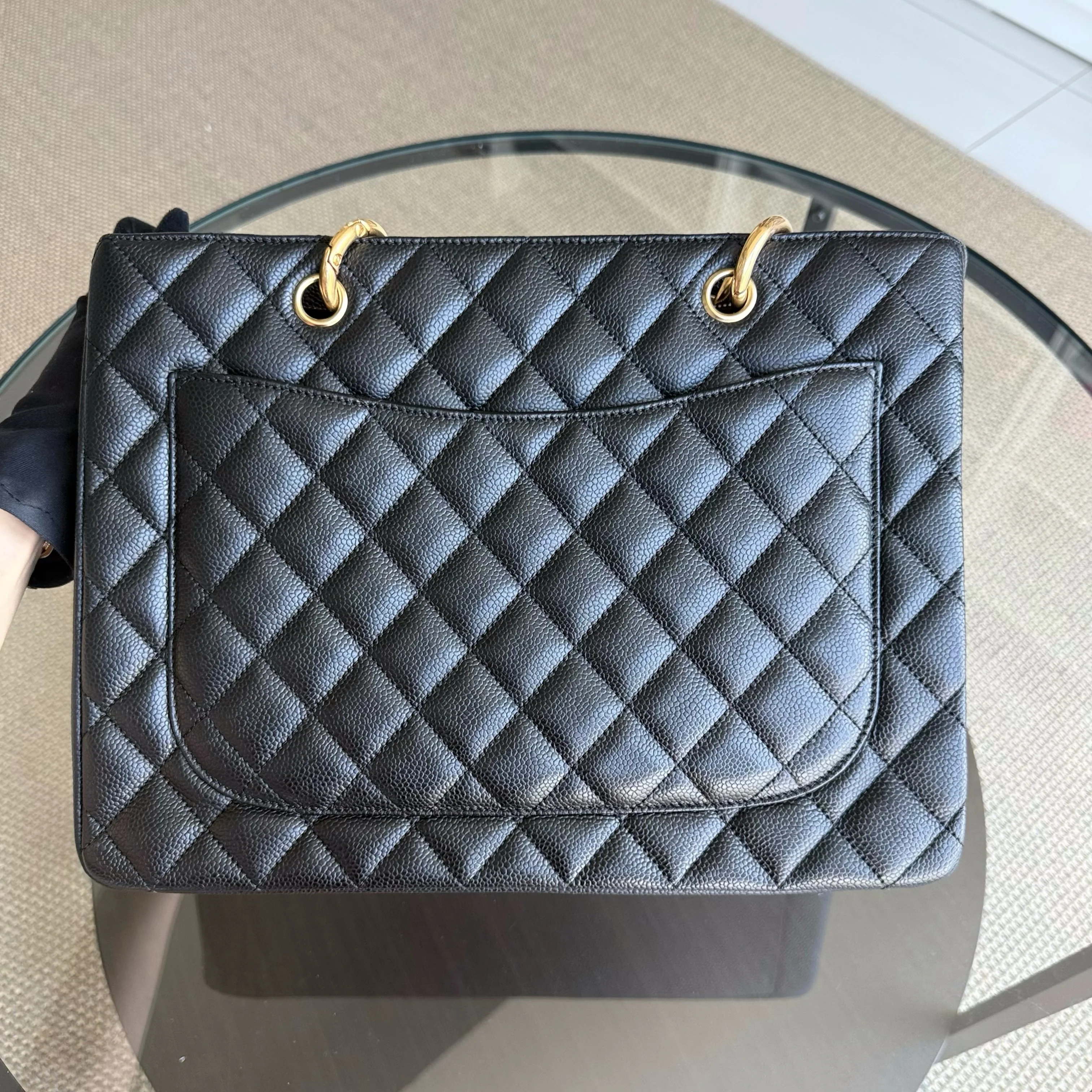 Chanel GST Grand Shopping Tote - Caviar Quilted Grained Calfskin Black Gold Hardware Series 13