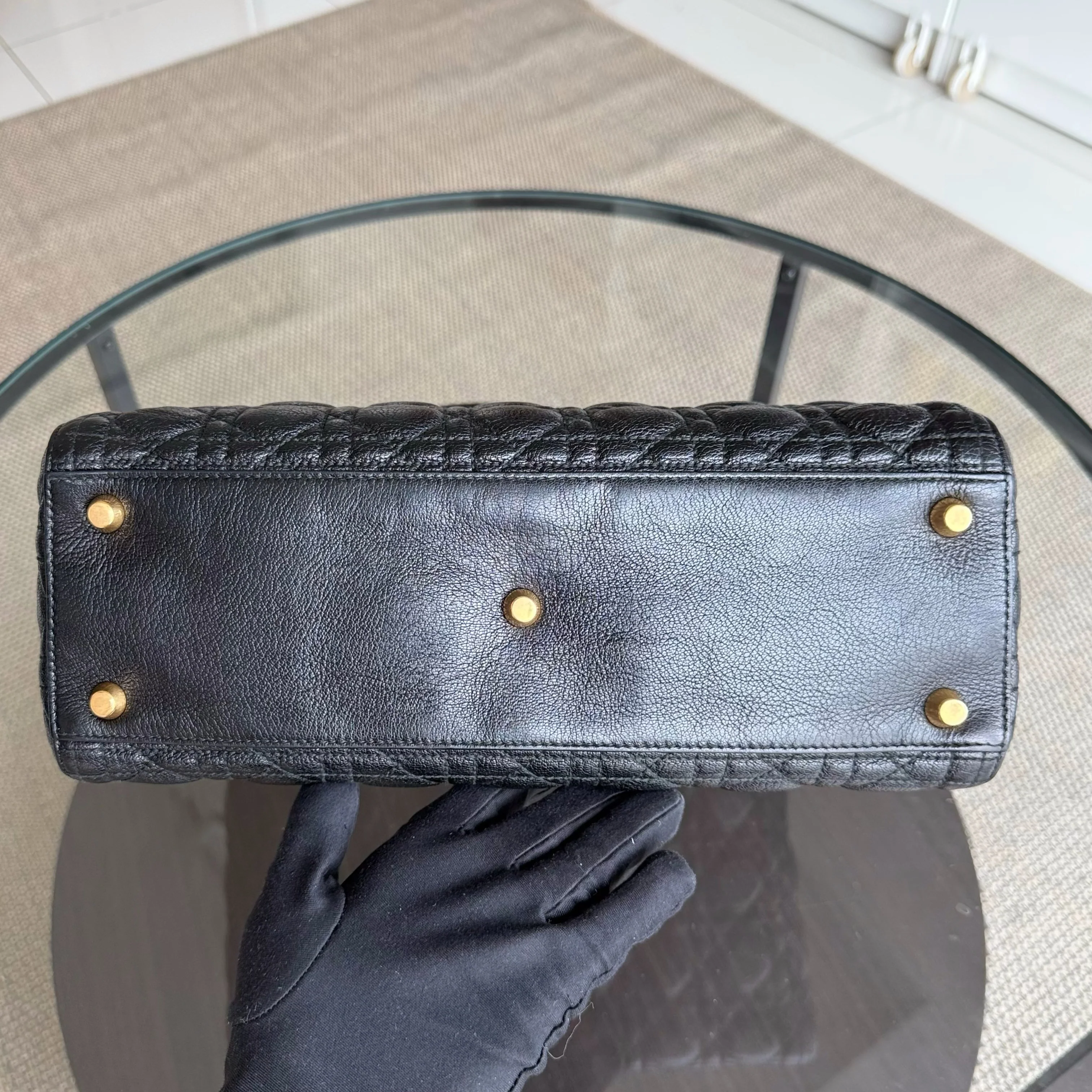 DIor Lady Large - Cannage Grained Calfskin Black Gold Hardware NO STRAP