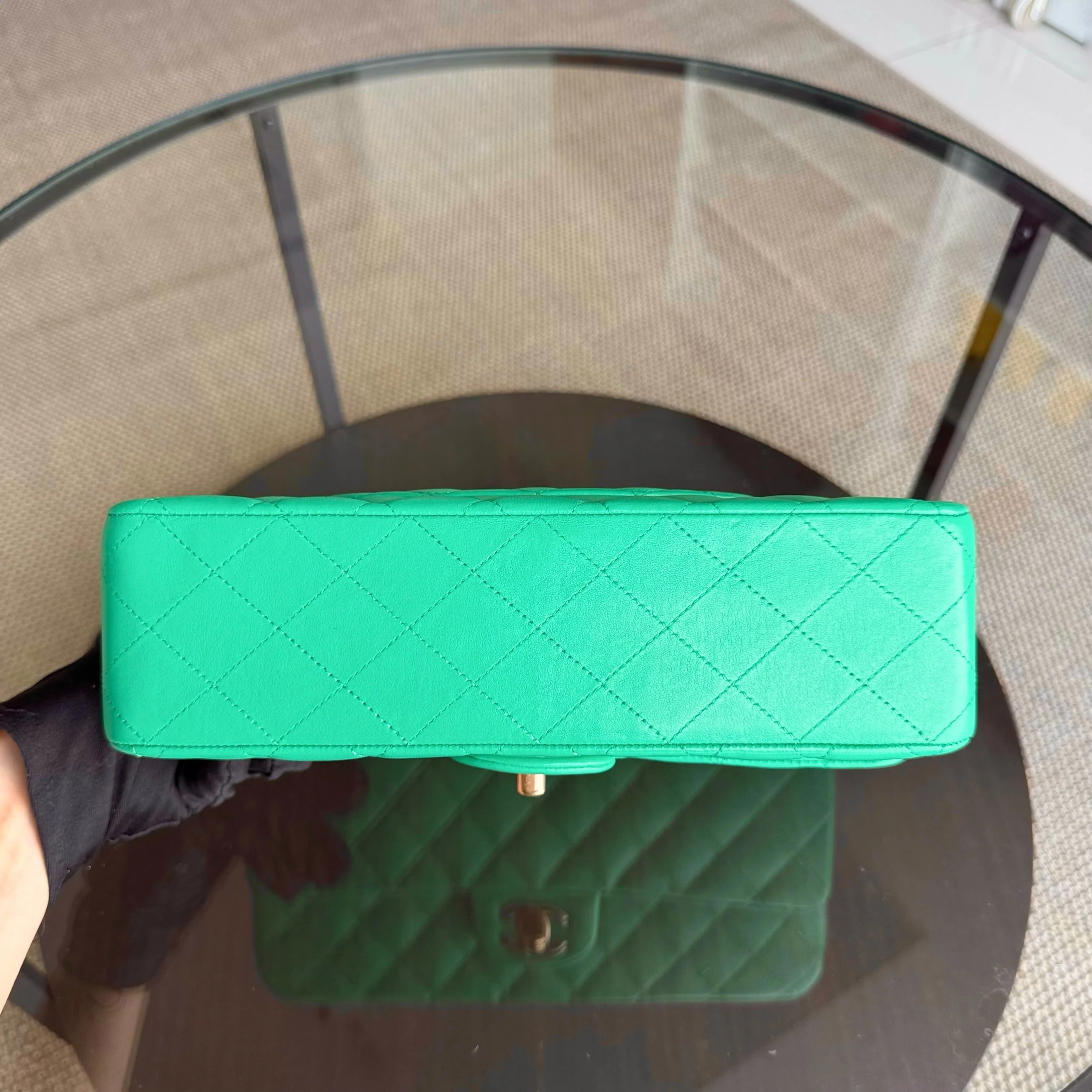 Chanel Classic Flap Medium - 25CM Quilted Lambskin Green Gold Hardware Series 18