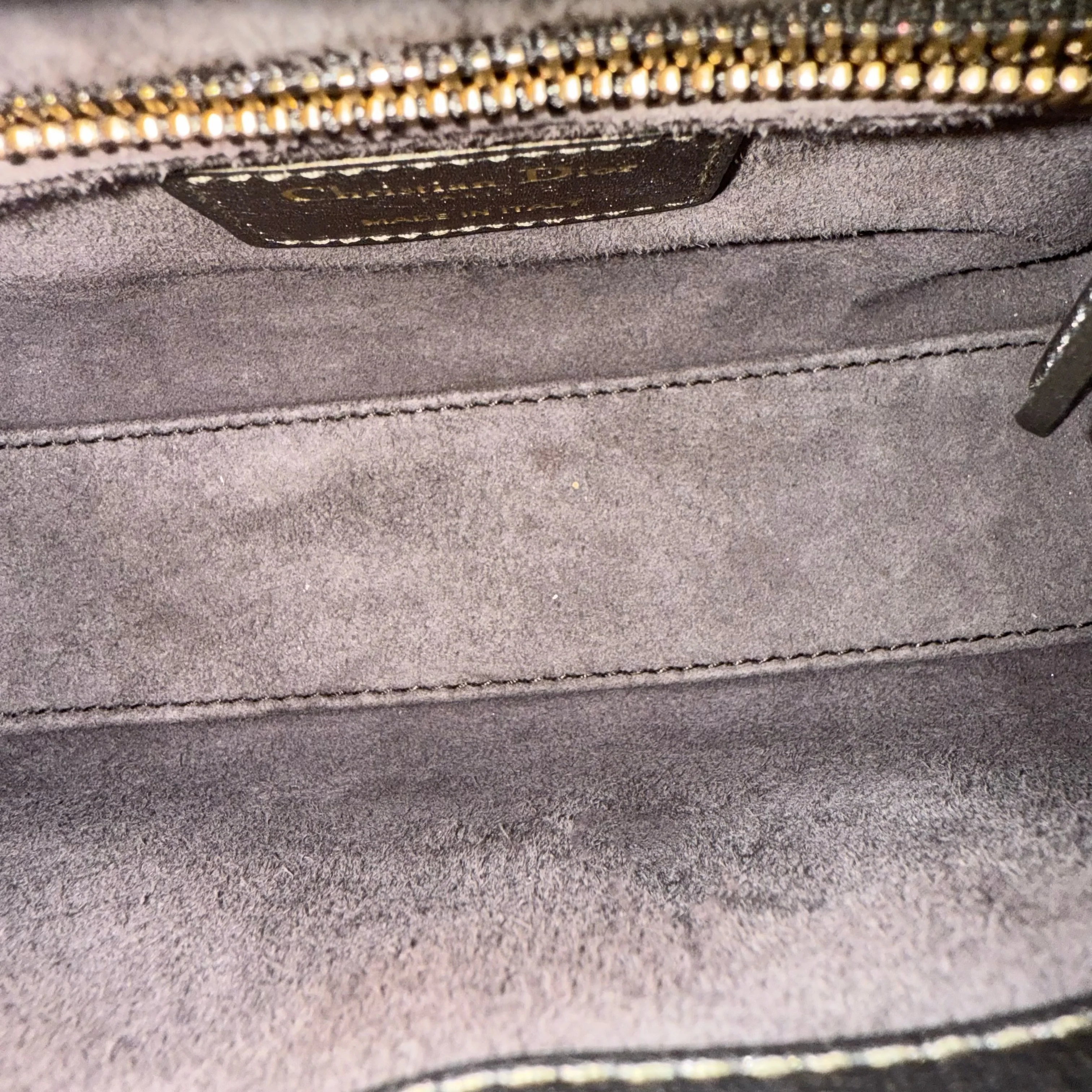 Dior Lady Mini - Cannage Calfskin Gunmetal Gold Hardware Chain Strap